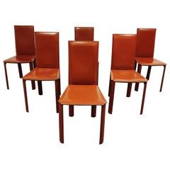 Red Leather Dining Chairs by De Couro Brazil, 1980s
