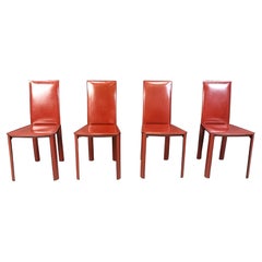 Sillas de comedor de piel roja de De Couro Brasil, años 80 - set de 4