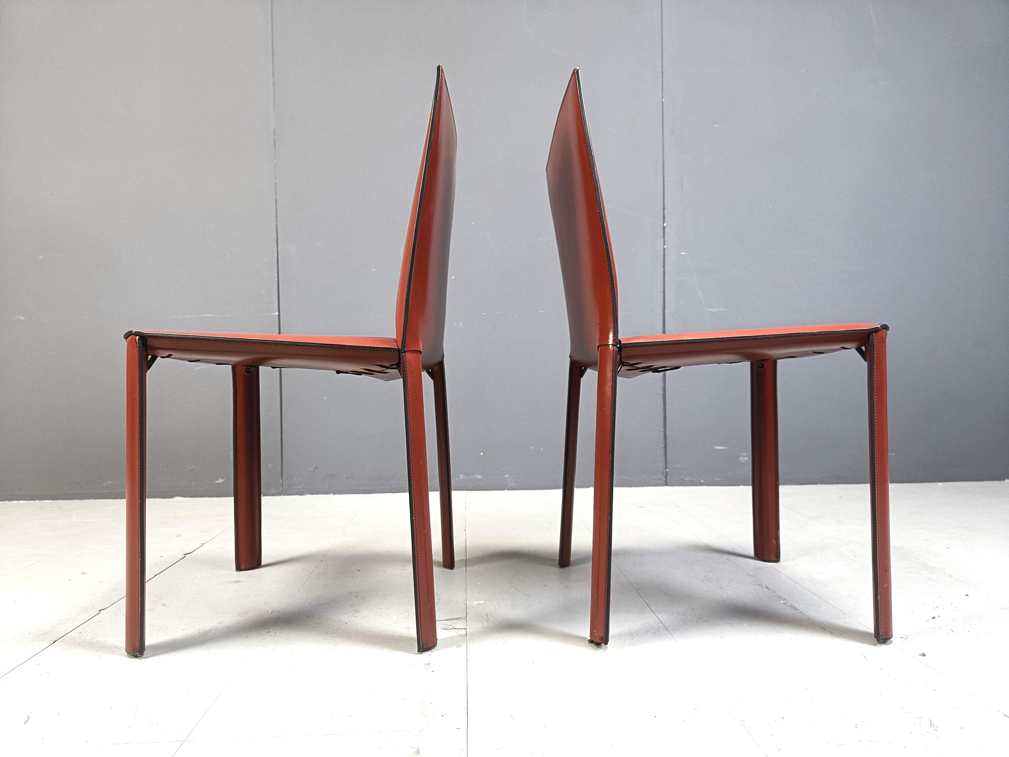 Red leather dining chairs by De Couro Brazil, 1980s - set of 8 3
