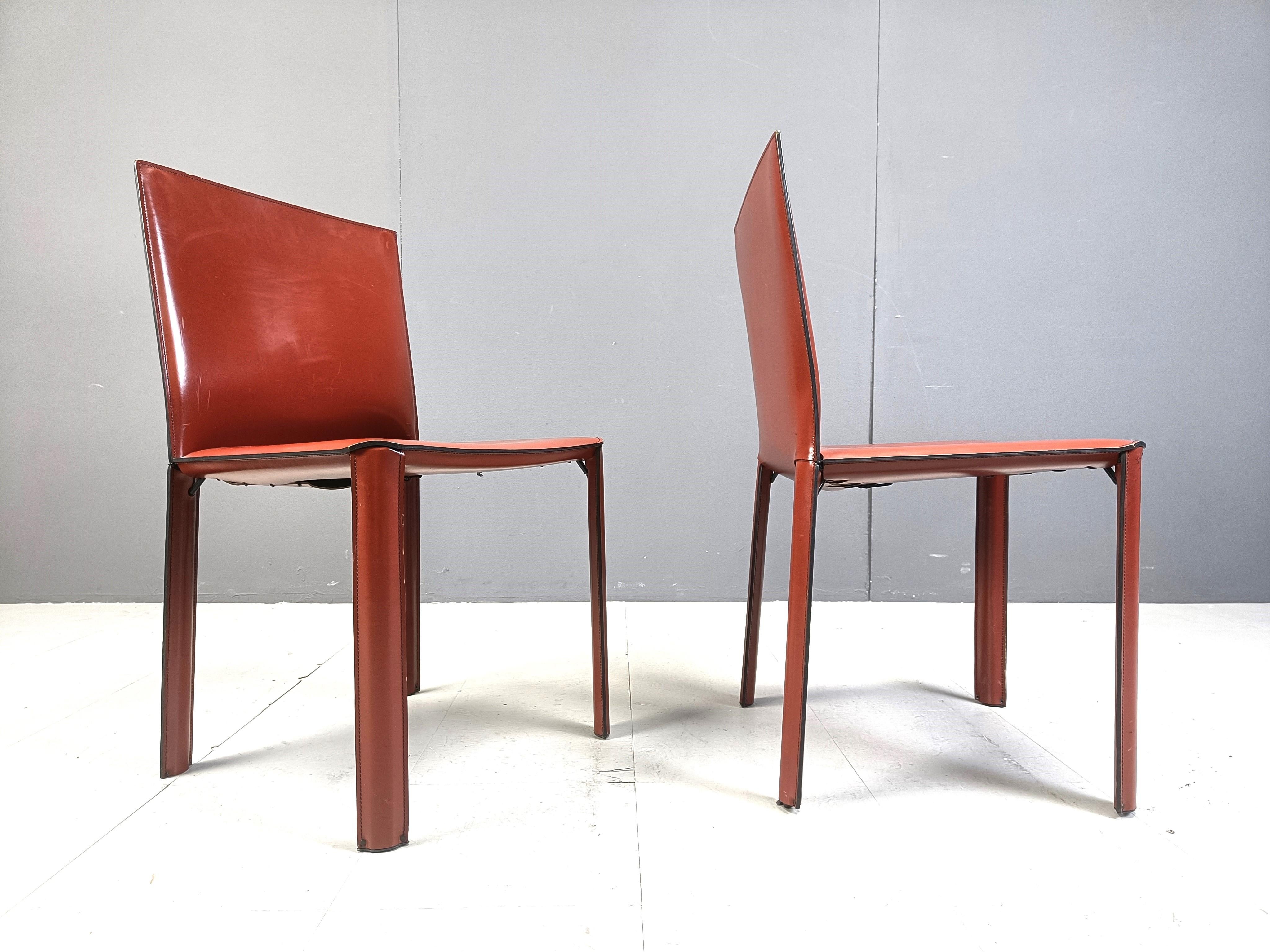 Red leather dining chairs by De Couro Brazil, 1980s - set of 8 4