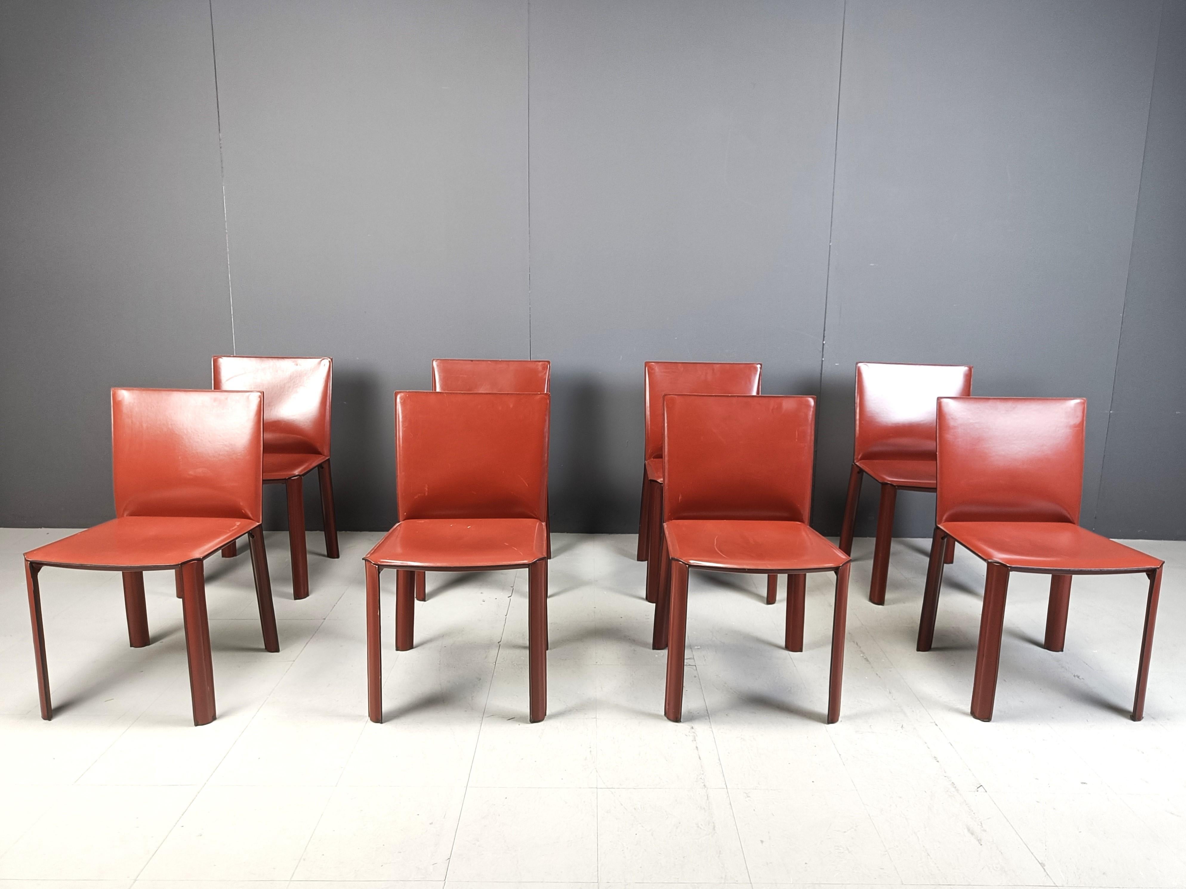 Mid-Century Modern Red leather dining chairs by De Couro Brazil, 1980s - set of 8