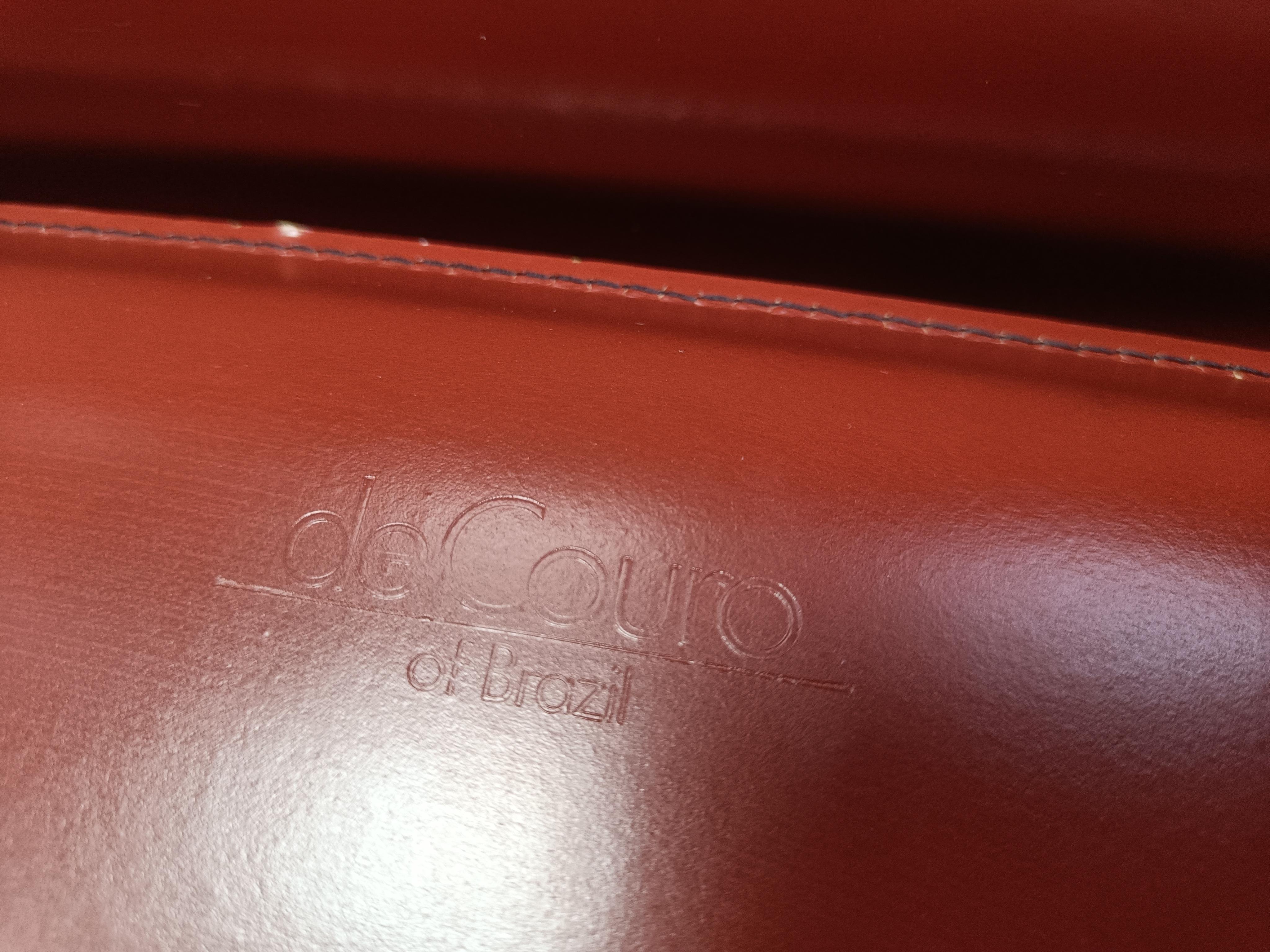 Leather Red leather dining chairs by De Couro Brazil, 1980s - set of 8