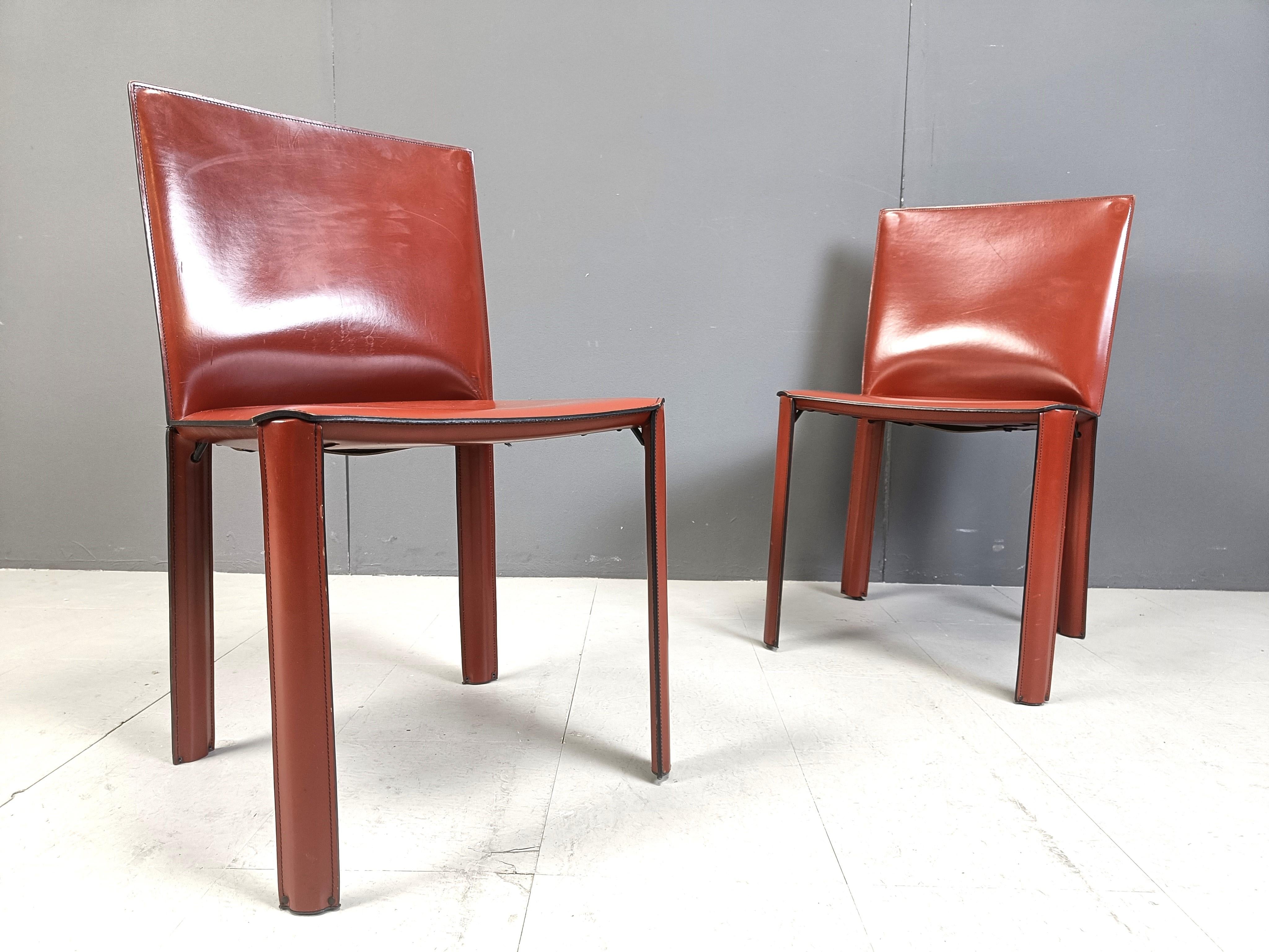 Red leather dining chairs by De Couro Brazil, 1980s - set of 8 1