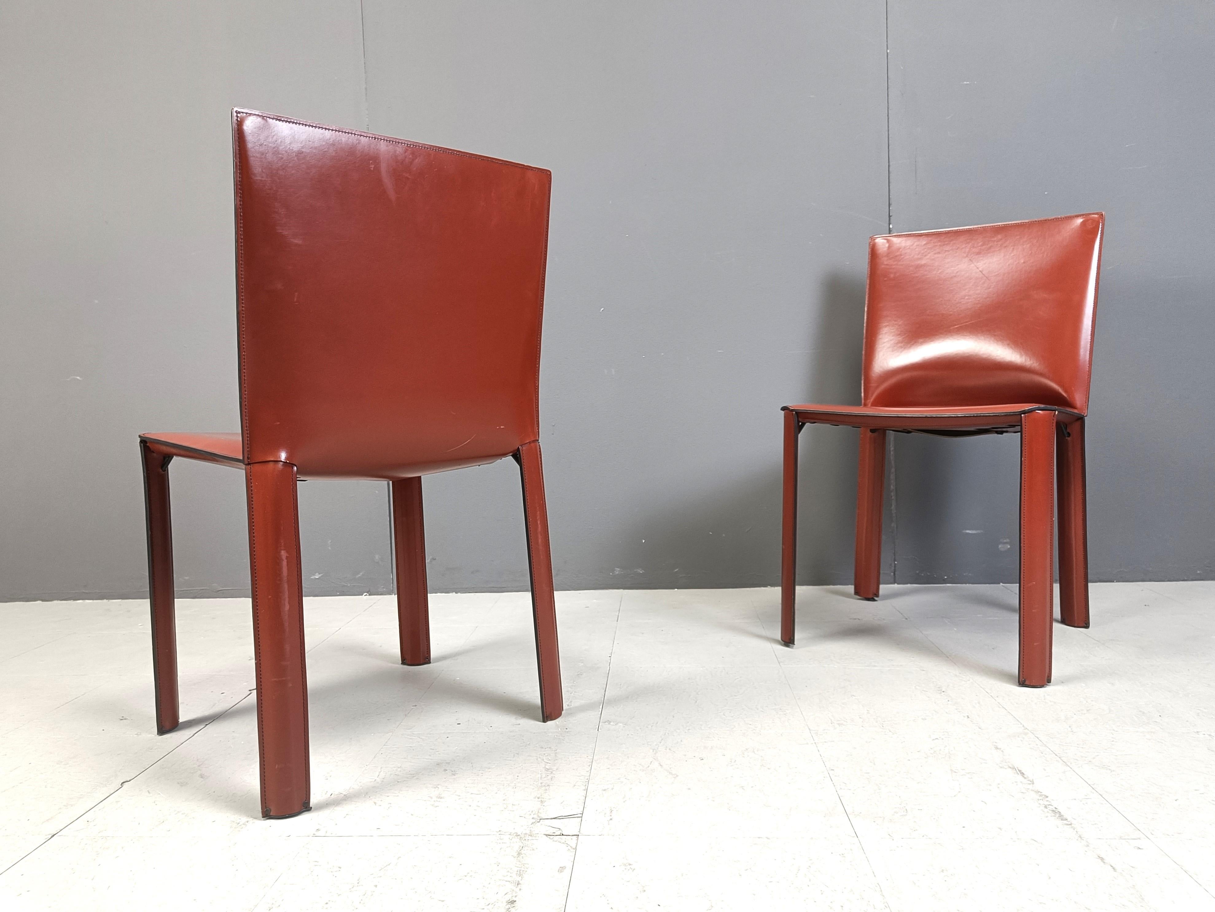 Red leather dining chairs by De Couro Brazil, 1980s - set of 8 2