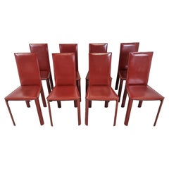 Red Leather Dining Chairs by De Couro Brazil, 1980s, Set of 8