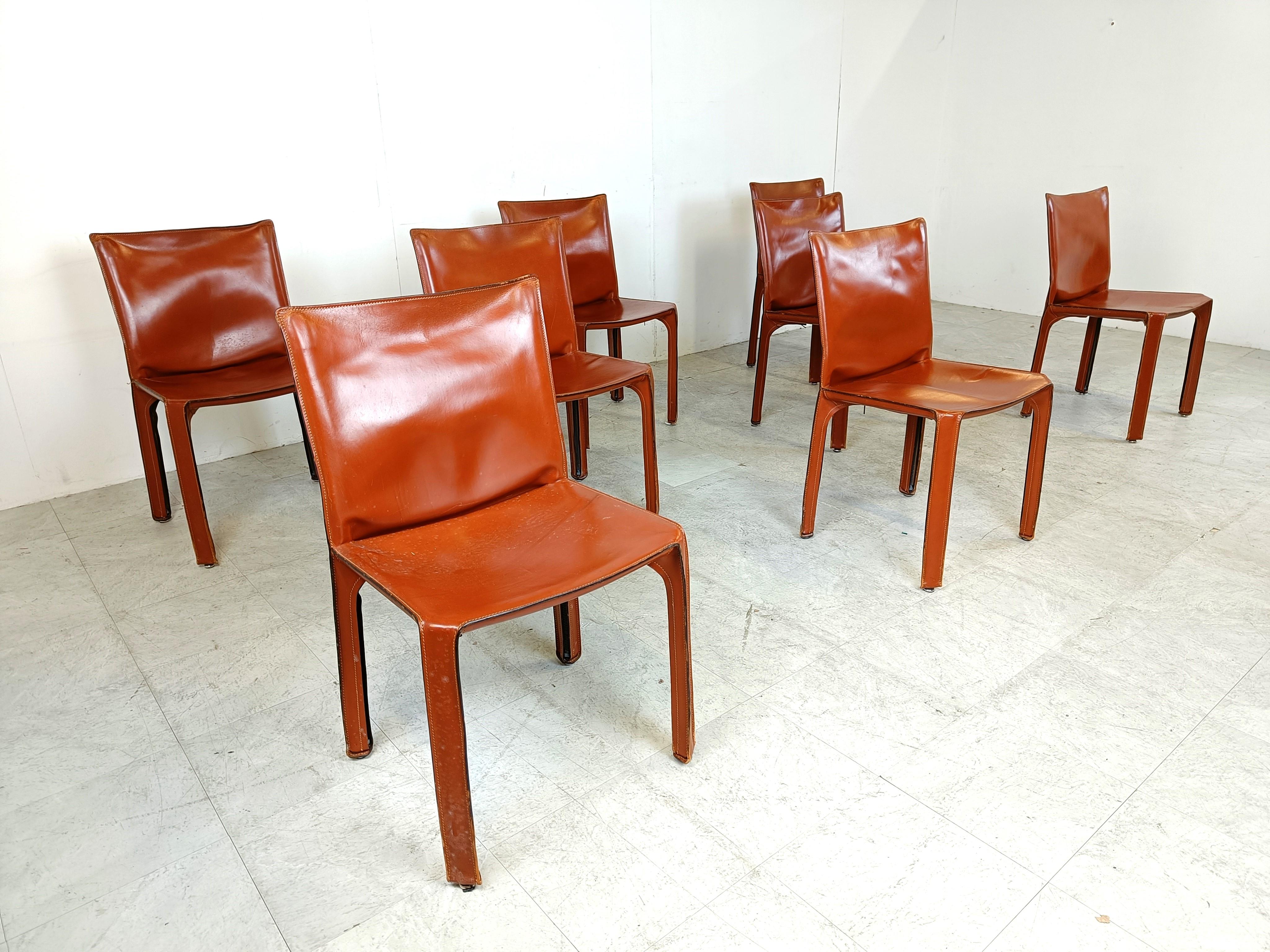 Late 20th Century Red leather dining chairs Italy, 1970s - set of 8