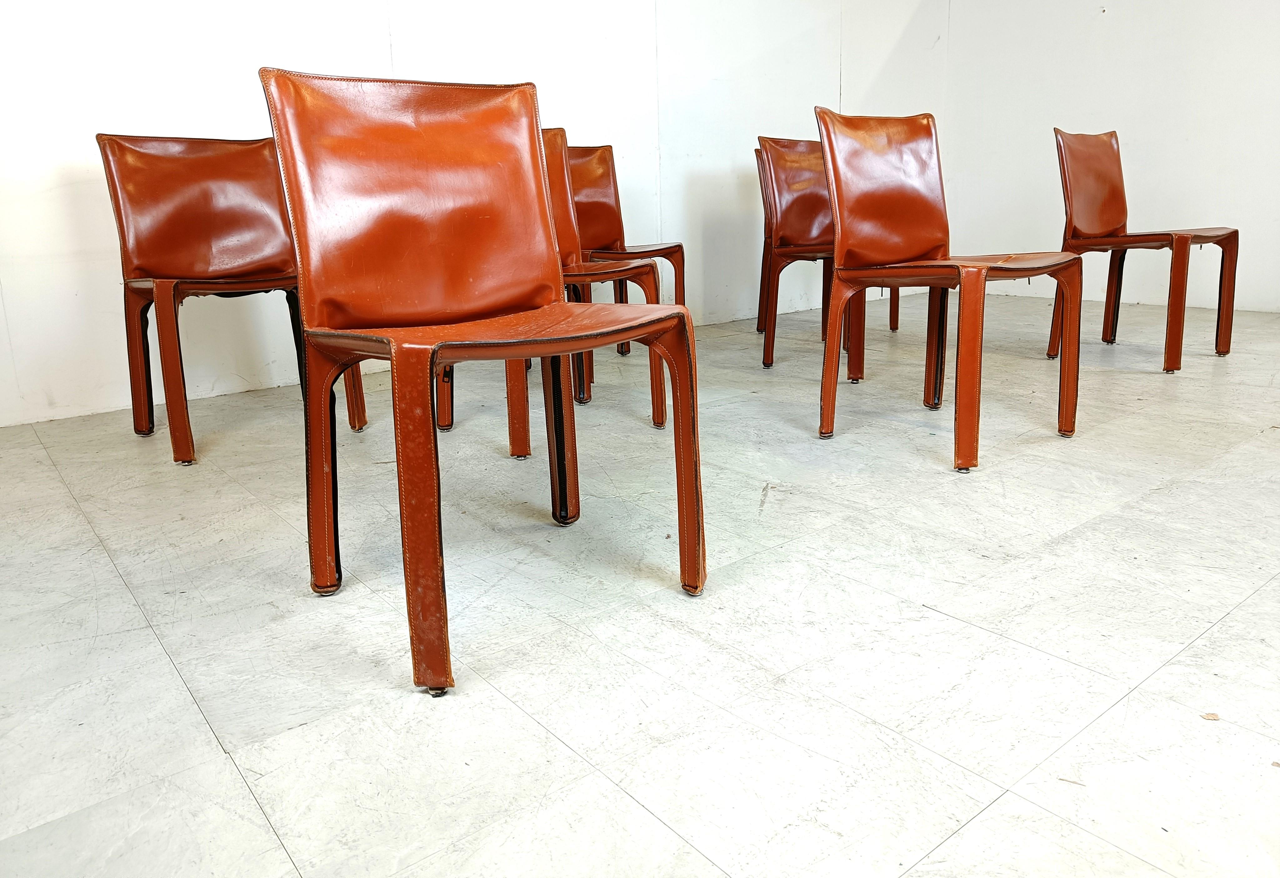 Leather Red leather dining chairs Italy, 1970s - set of 8