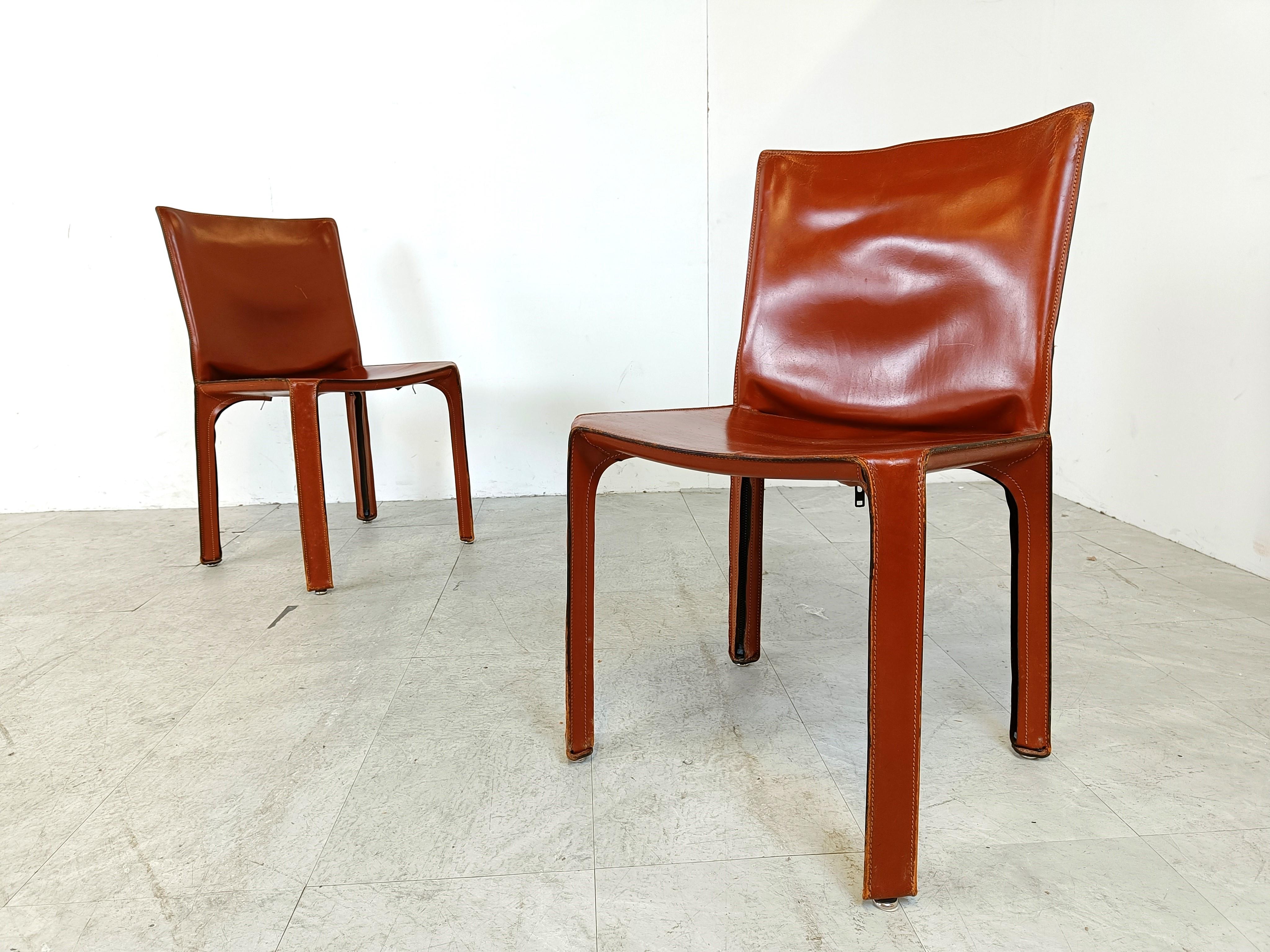 Red leather dining chairs Italy, 1970s - set of 8 1