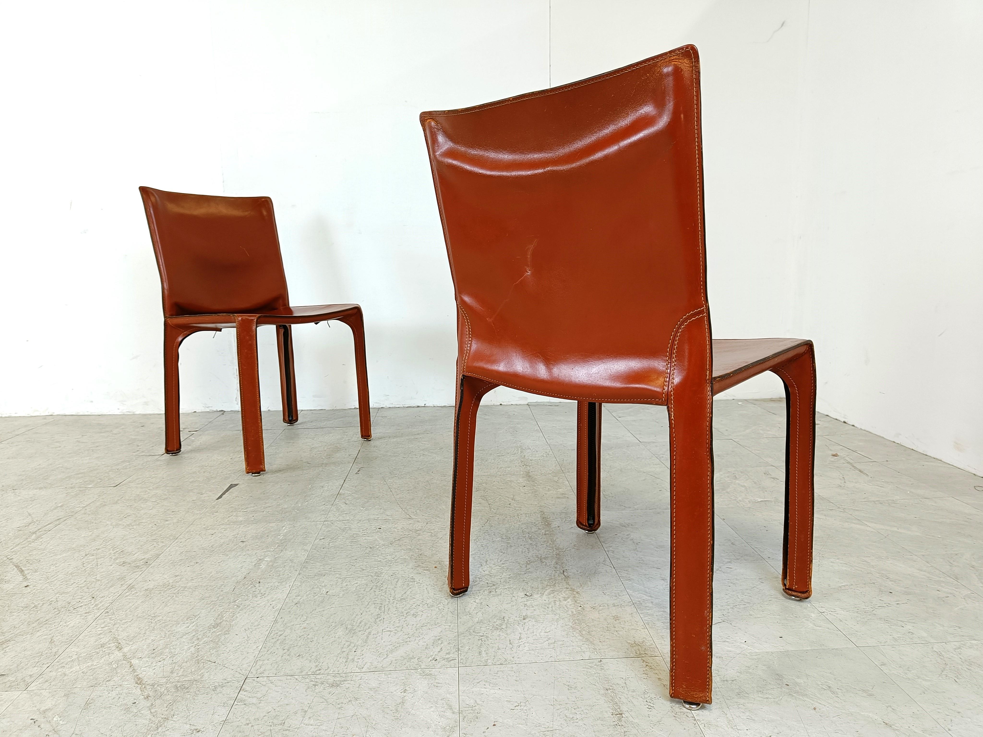Red leather dining chairs Italy, 1970s - set of 8 2