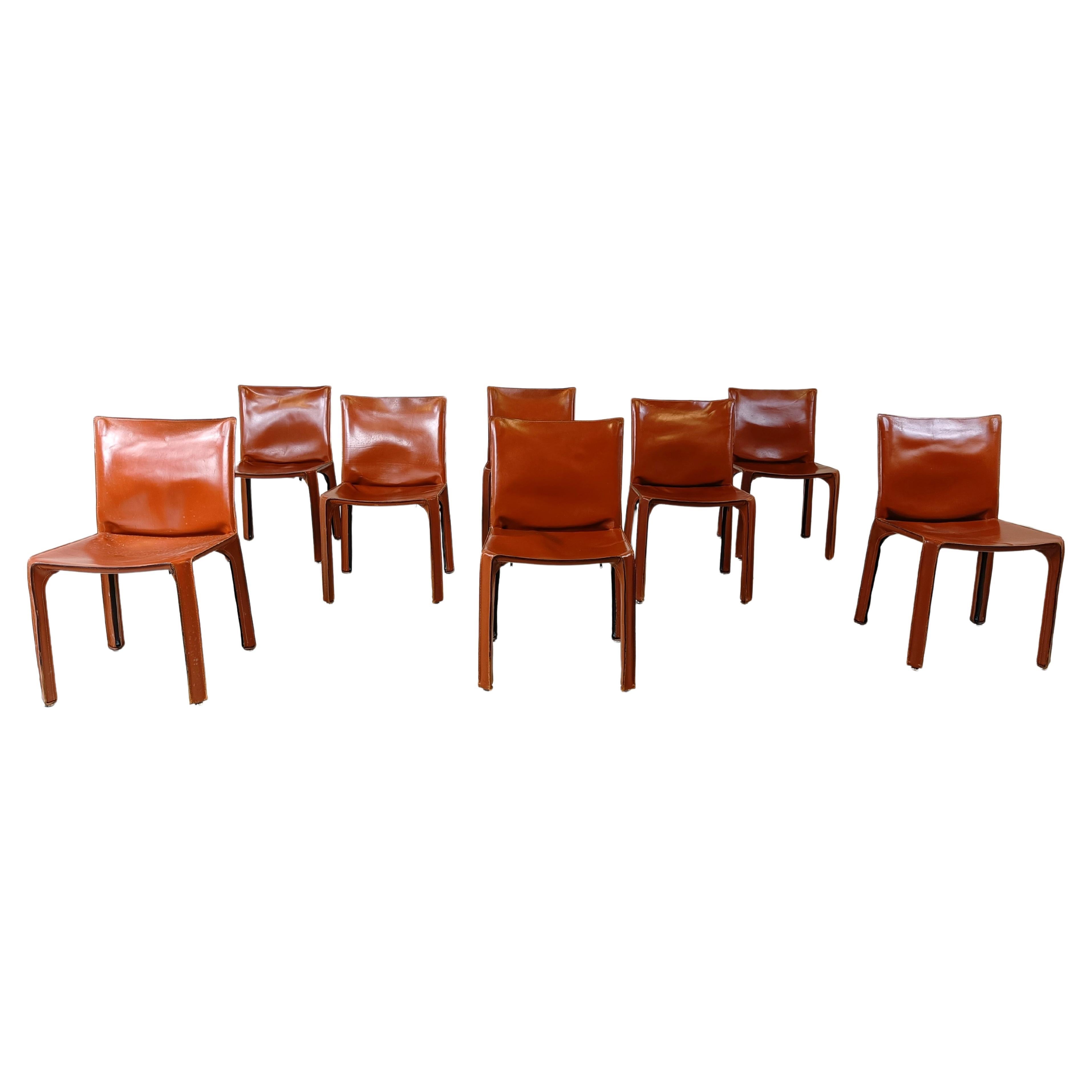 Red leather dining chairs Italy, 1970s - set of 8