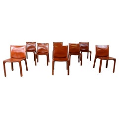 Red leather dining chairs Italy, 1970s - set of 8