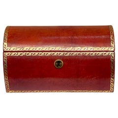 English Regency Style Red Leather & Gilt Domed Box 