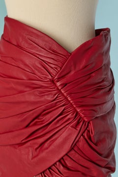 Red leather draped and wrapped mini skirt ALEXANDRE VAUTHIER