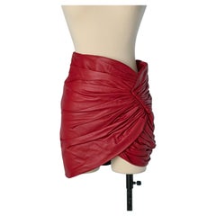 Red leather draped and wrapped mini skirt ALEXANDRE VAUTHIER