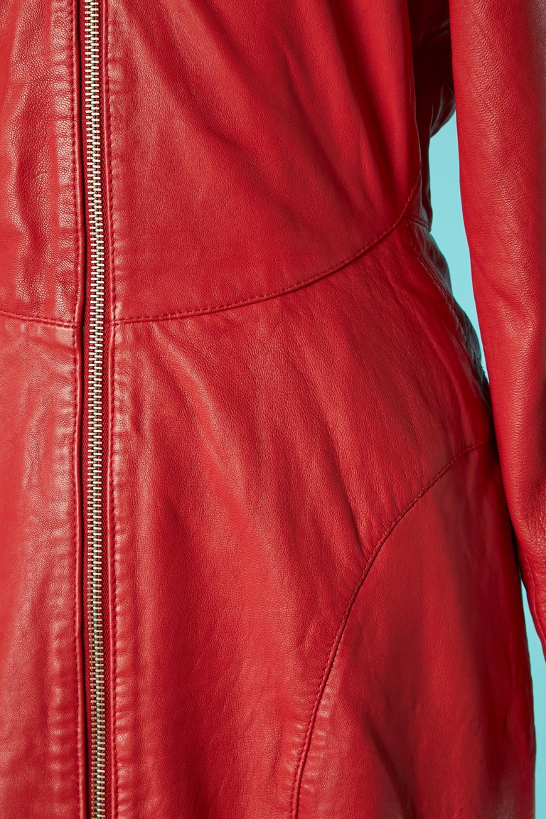 red long sleeve leather dress BARBARA KATZ Anya Vegan Leather Shirt Dress main image 0