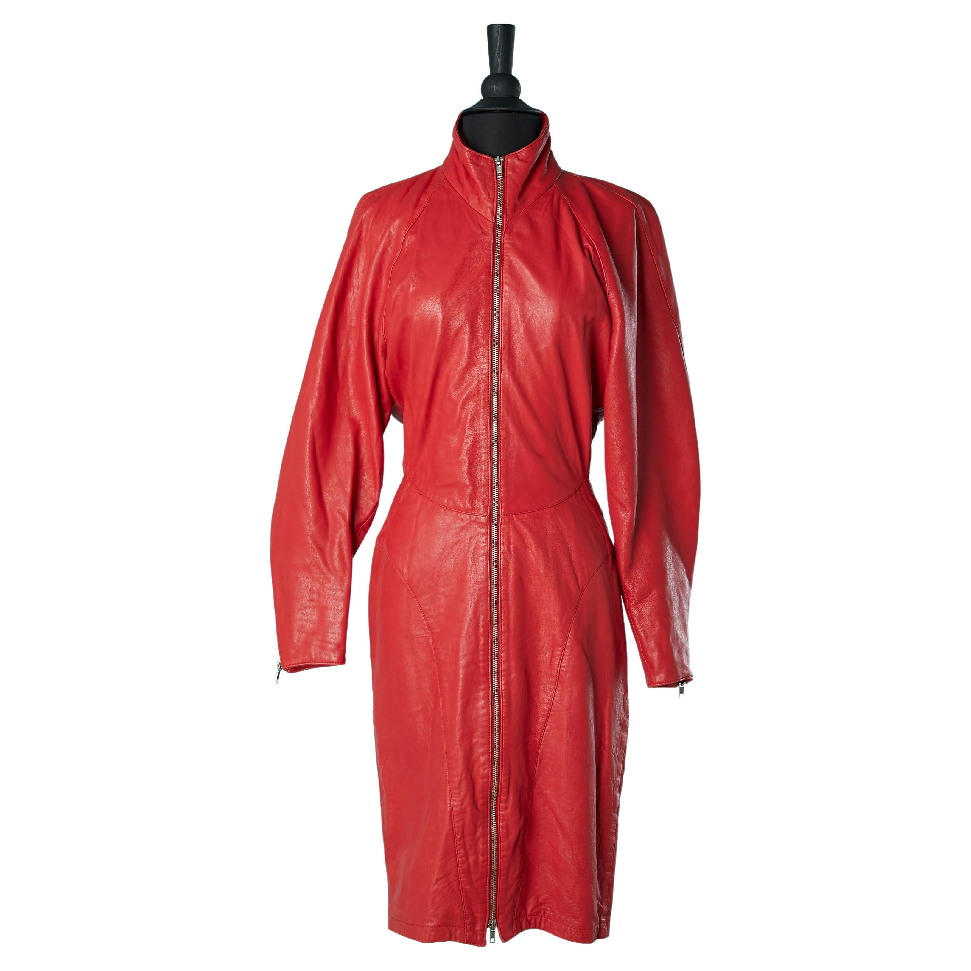 Rotes Lederkleid mit Reißverschluss  Michael Hoban for North Beach Leather Circa 1980er Jahre  im Angebot