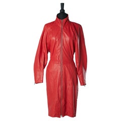 Rotes Lederkleid mit Reißverschluss  Michael Hoban for North Beach Leather Circa 1980er Jahre