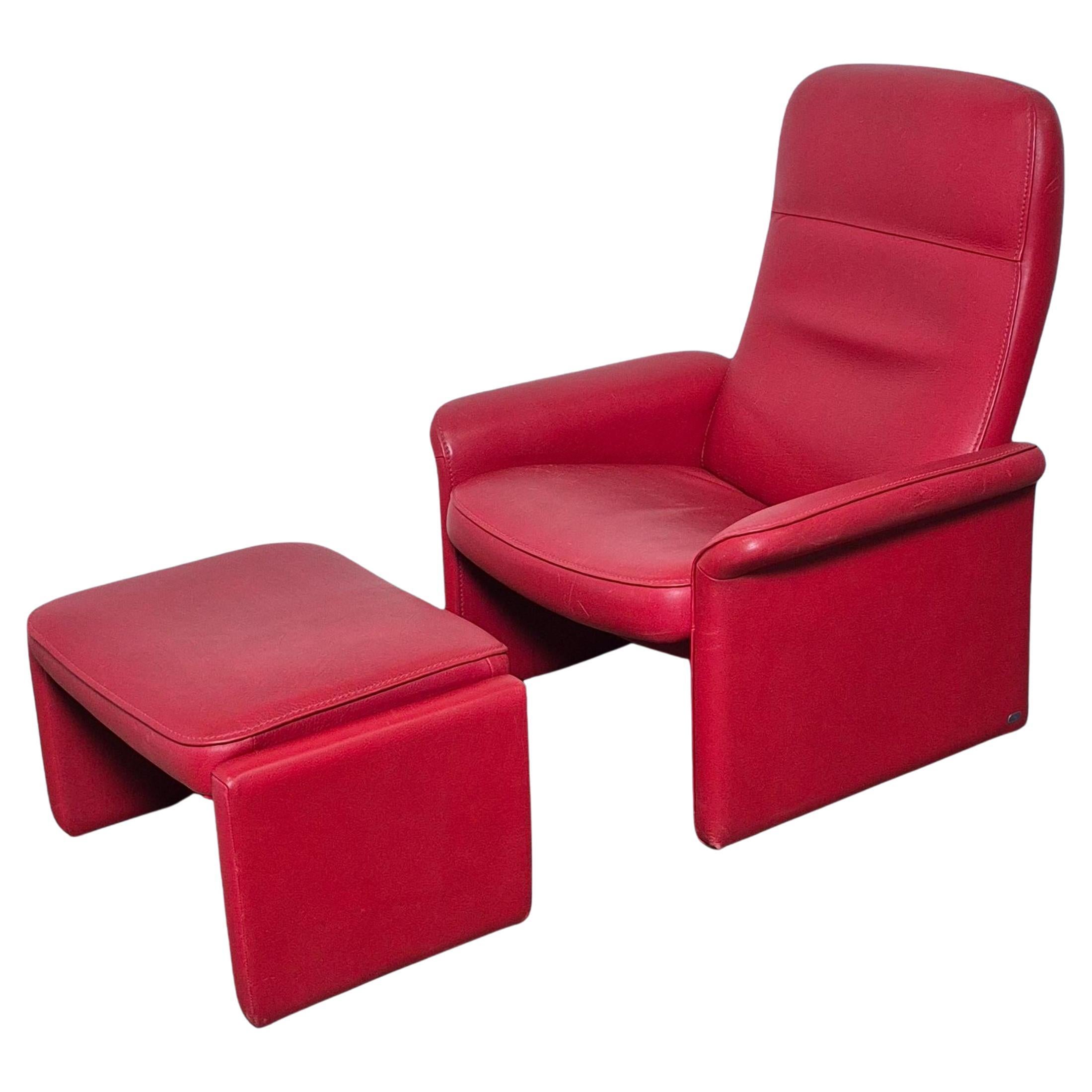 Red leather DS50 chair with ottoman by DeSede, Switzerland 1990s