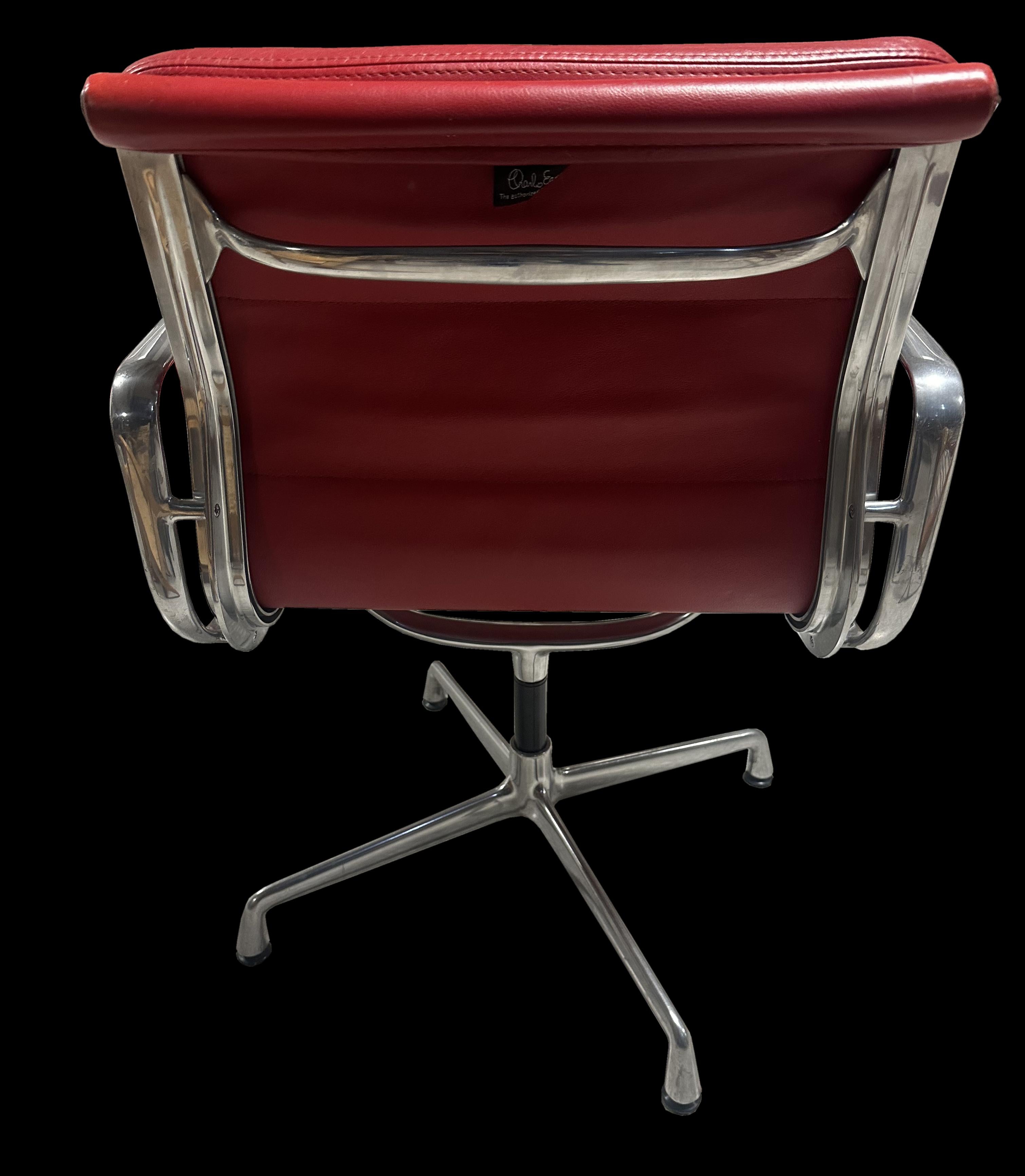 German Red Leather Eames EA208 Soft Pad Swivel Chair For Sale