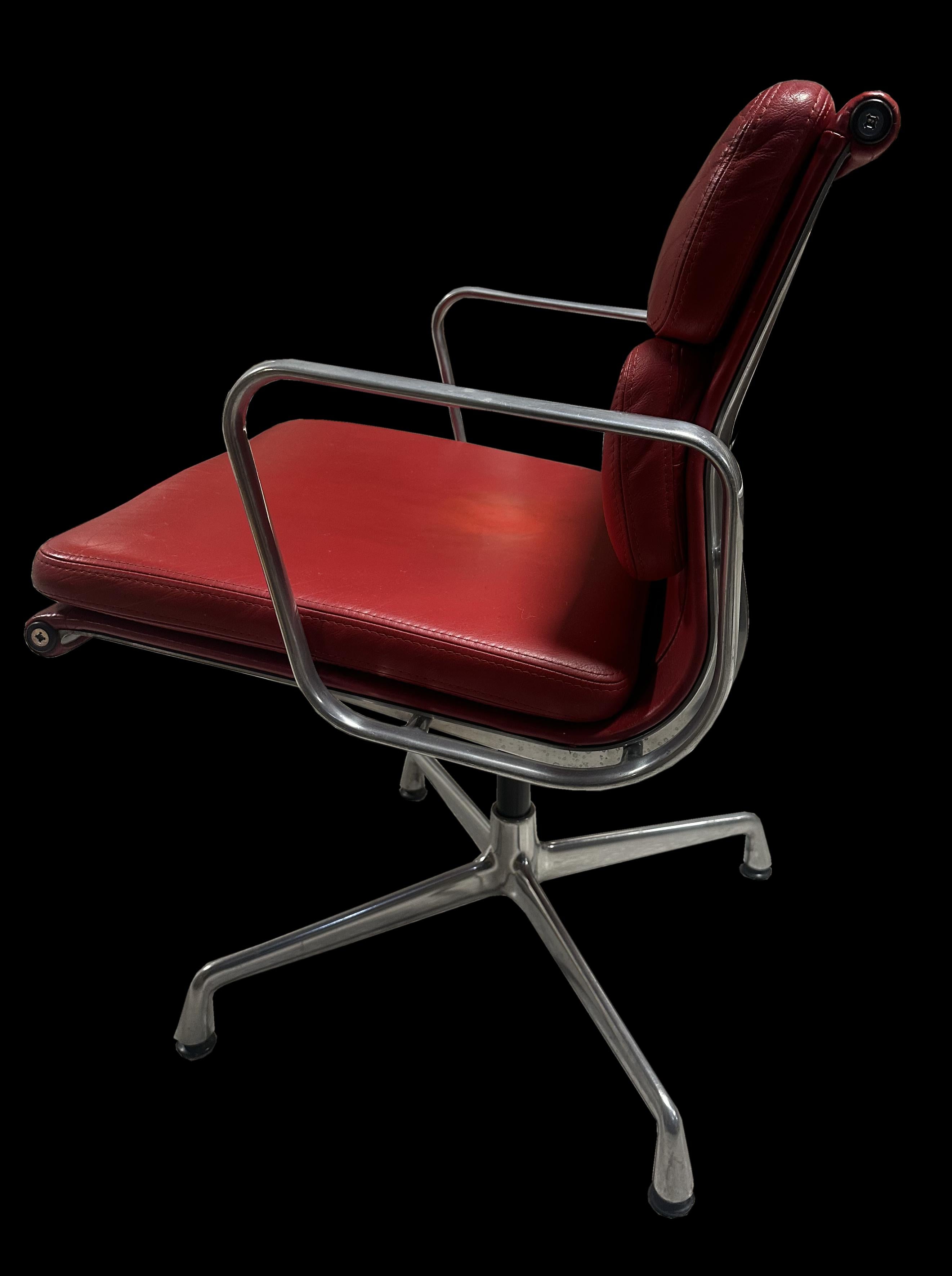 20th Century Red Leather Eames EA208 Soft Pad Swivel Chair For Sale