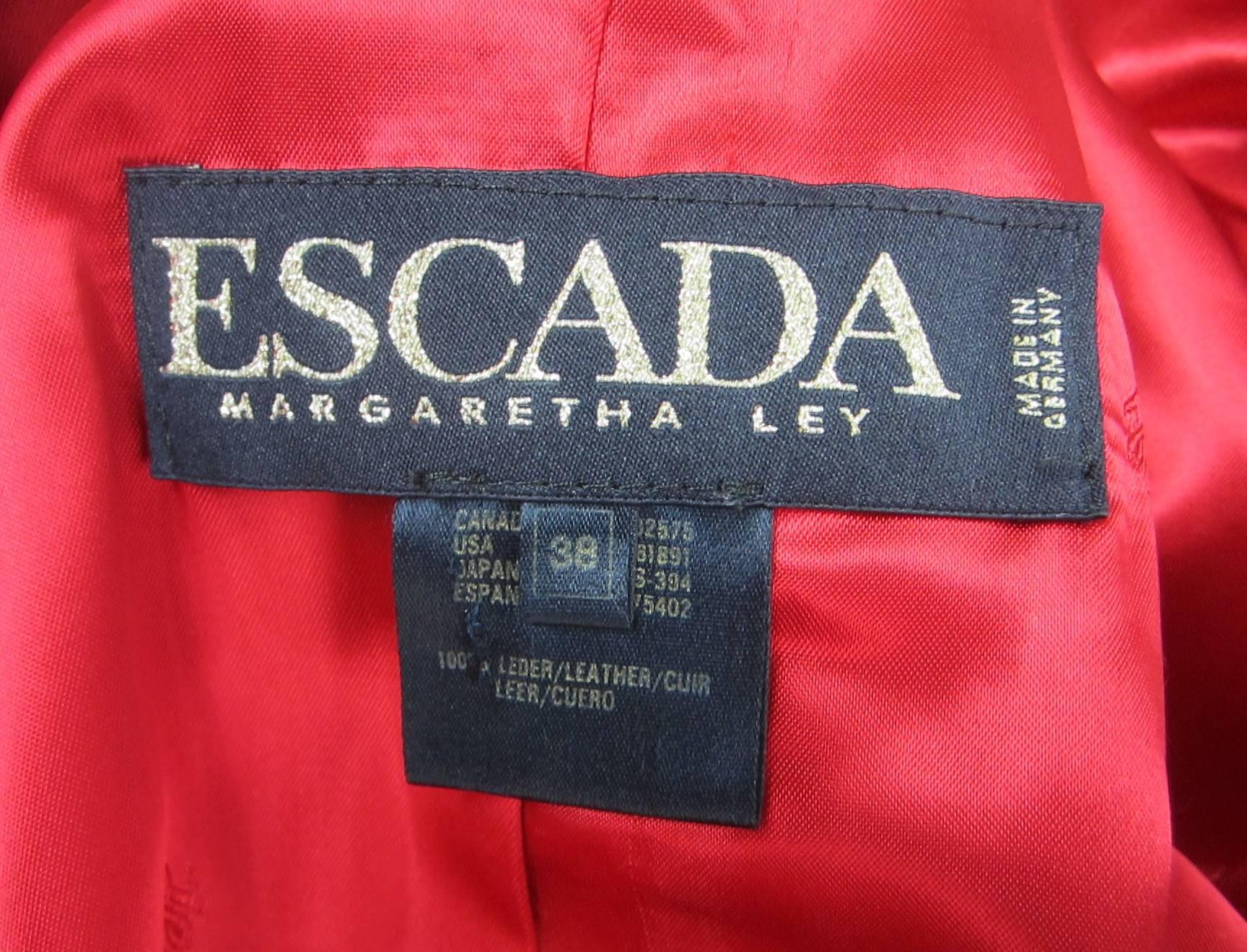 Red Leather Escada Gold Studded Blazer Jacket 1990s For Sale 1