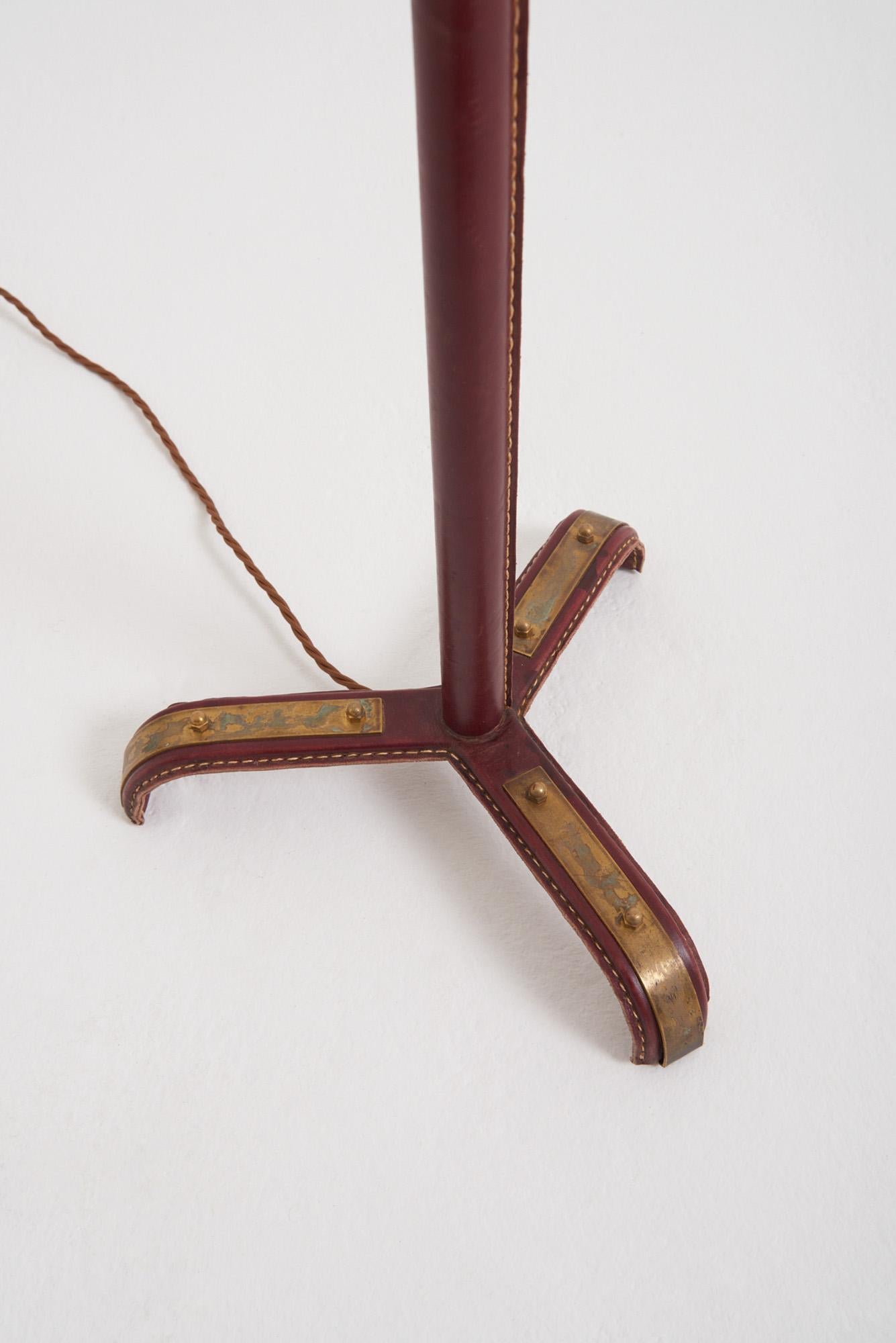 Mid-Century Modern Red Leather Floor Lamp by Jacques Adnet