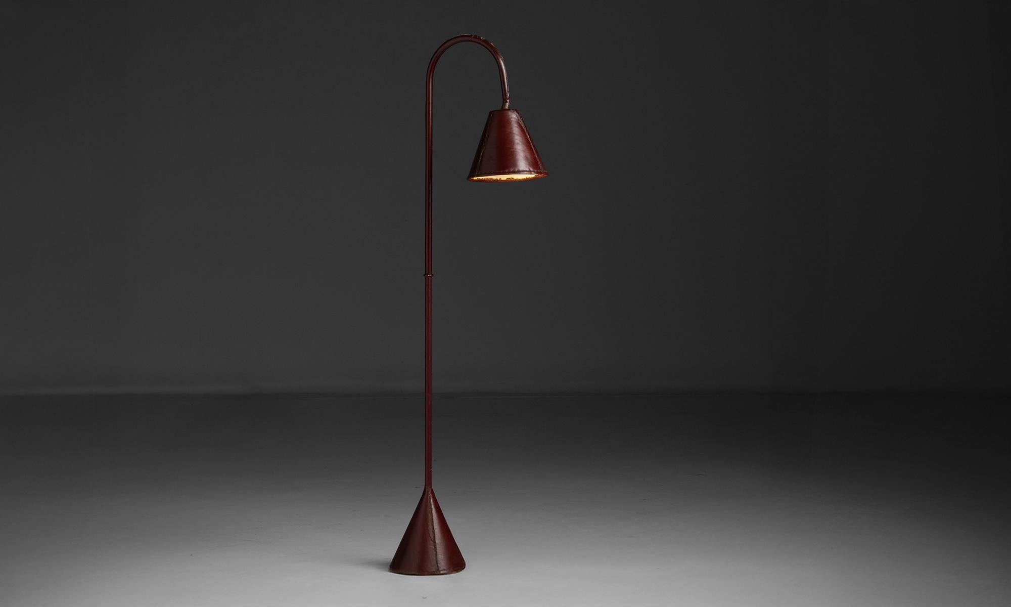 Mid-20th Century Red Leather Floor Lamp by Valenti, Spain circa 1960