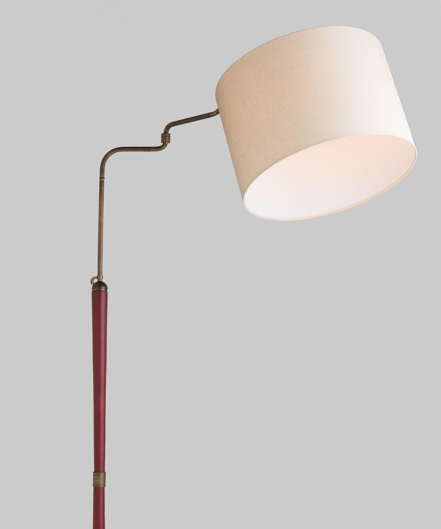 Modern Red Leather Floor Lamp, Italy, circa 1950