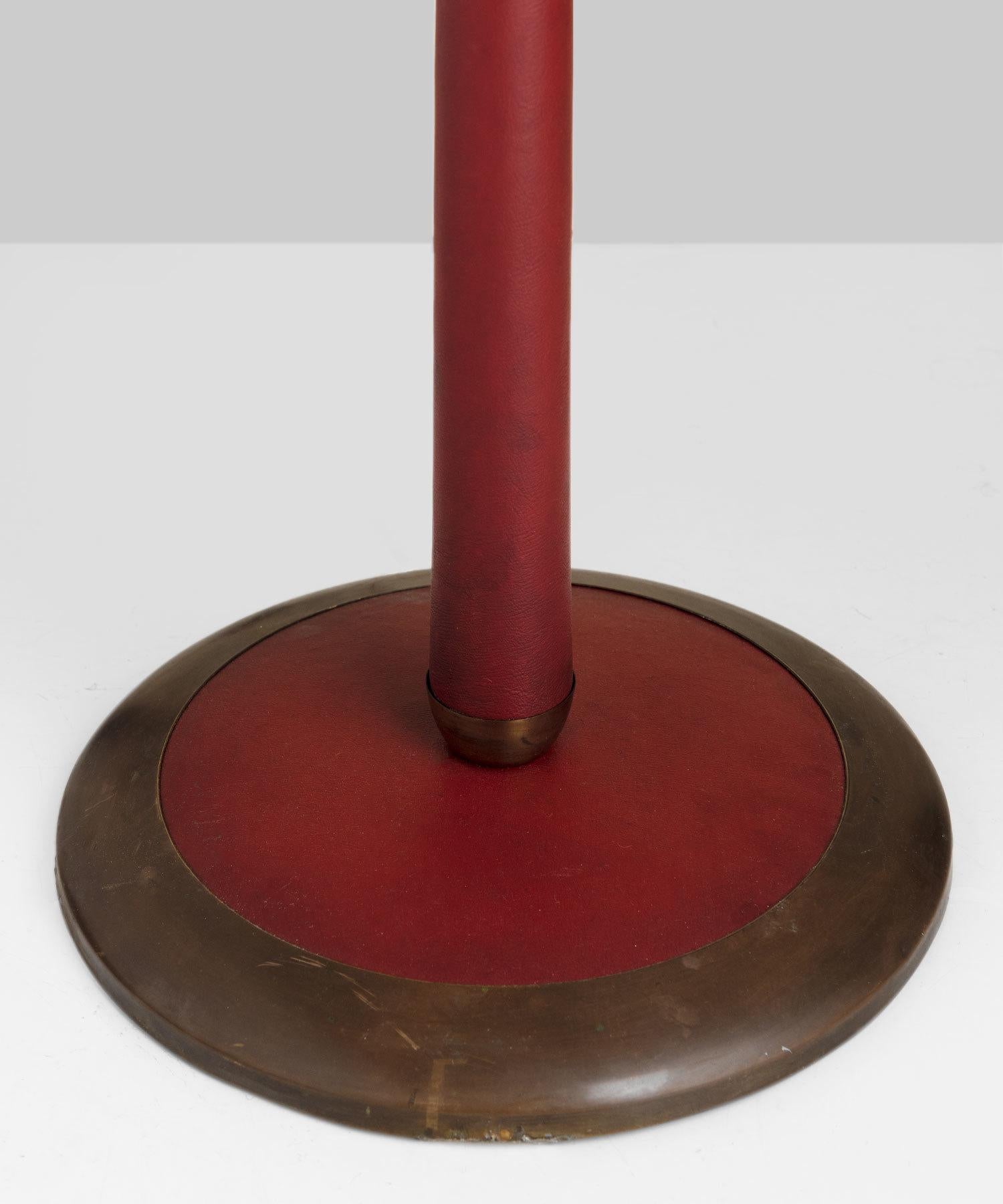 Brass Red Leather Floor Lamp, Italy, circa 1950