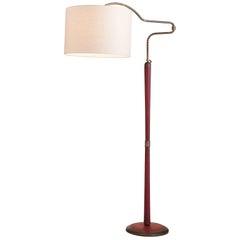 Red Leather Floor Lamp, Italy, circa 1950
