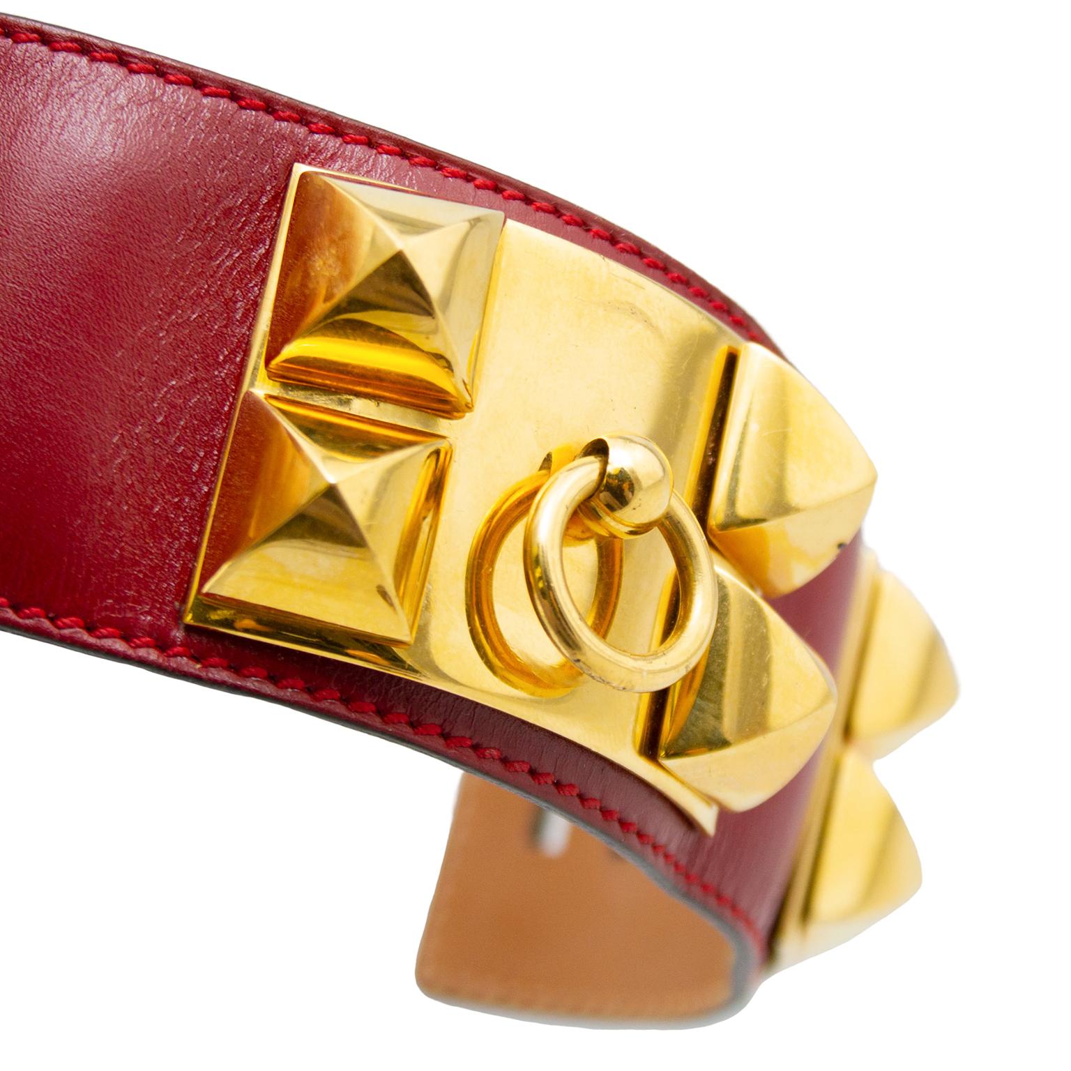 Hermes Collier de Chien Armband-Manschettenknöpfe aus rotem Leder im Zustand „Gut“ im Angebot in Toronto, Ontario