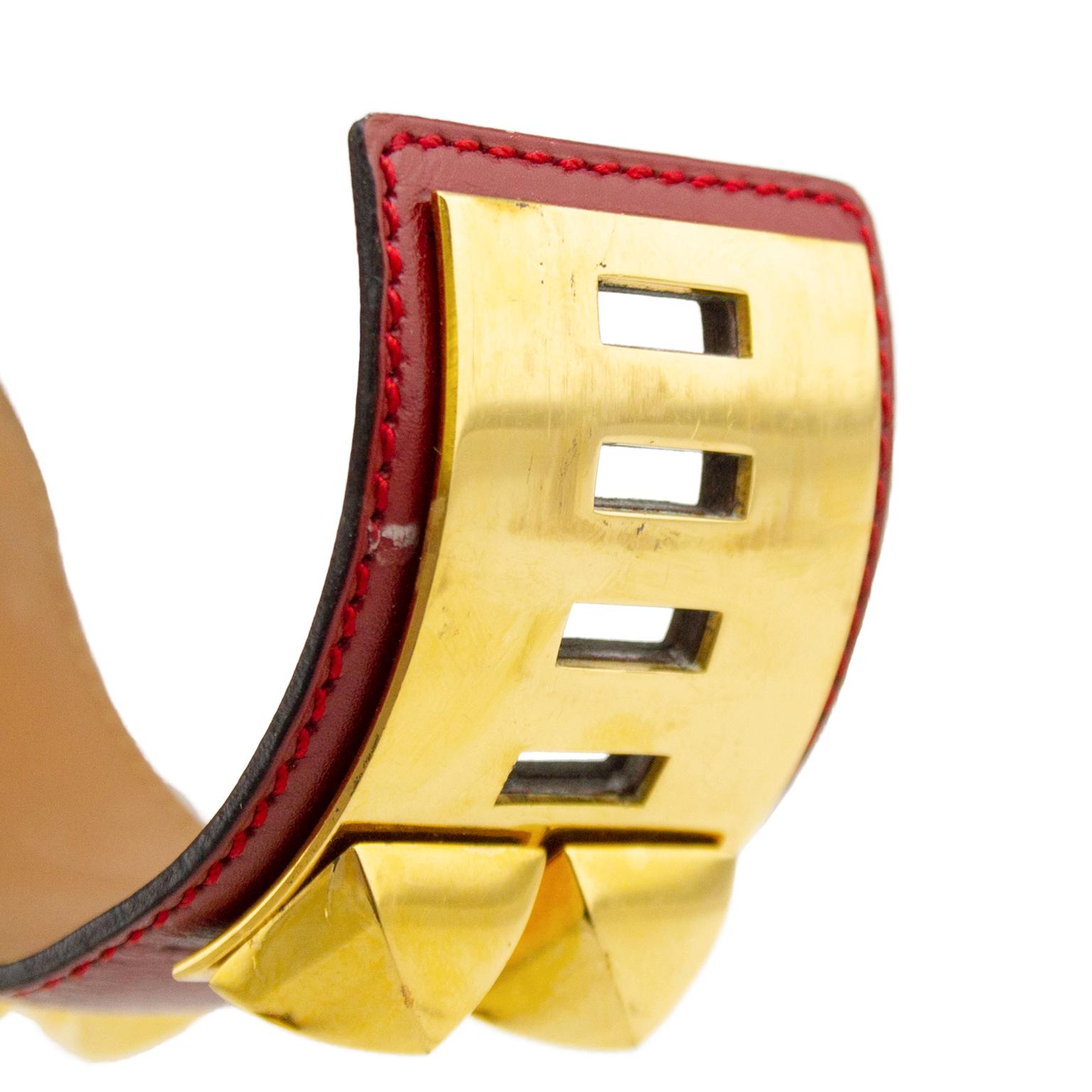 Bracelet Collier de Chien en cuir rouge Hermes Cuff Pour femmes en vente