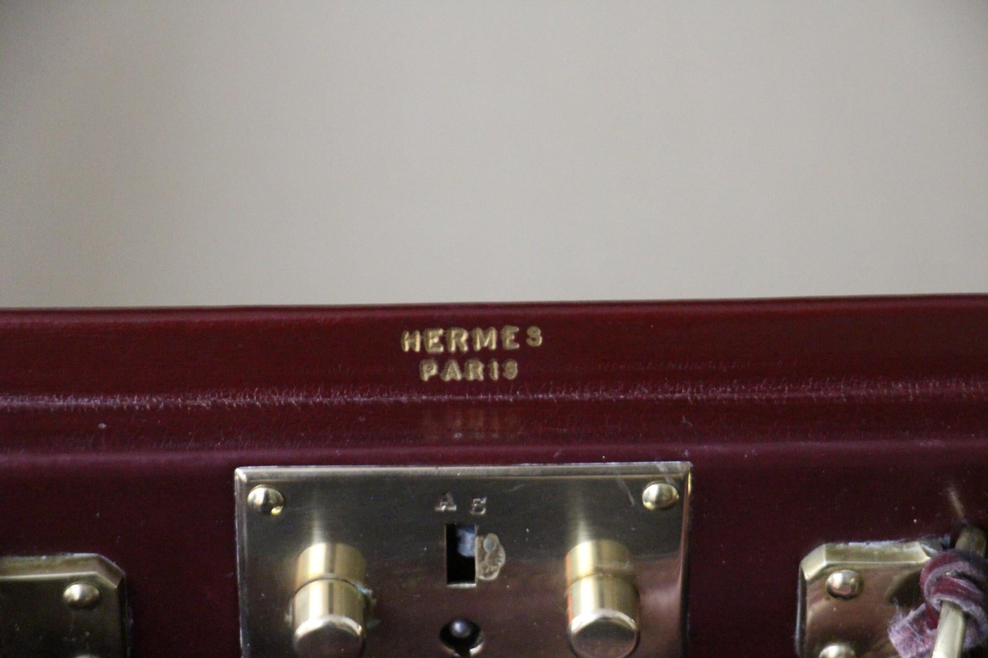 Red Leather Hermes Suitcase 53 cm, Hermes Trunk, Hermes Luggage 10