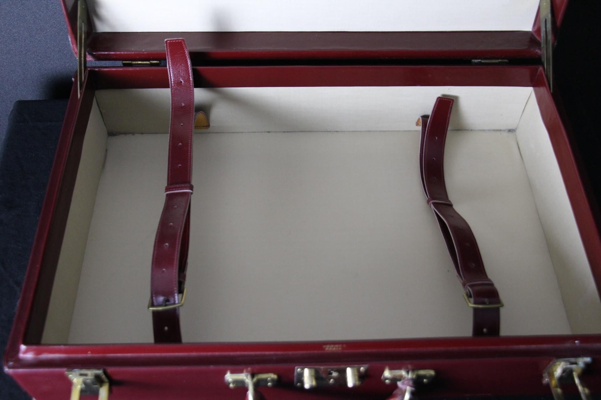 Red Leather Hermes Suitcase 53 cm, Hermes Trunk, Hermes Luggage 11