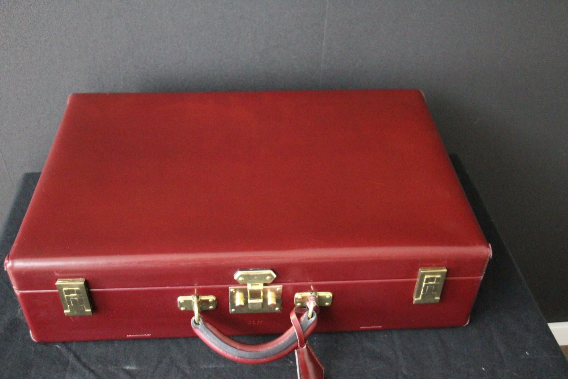 Brown Red Leather Hermes Suitcase 53 cm, Hermes Trunk, Hermes Luggage