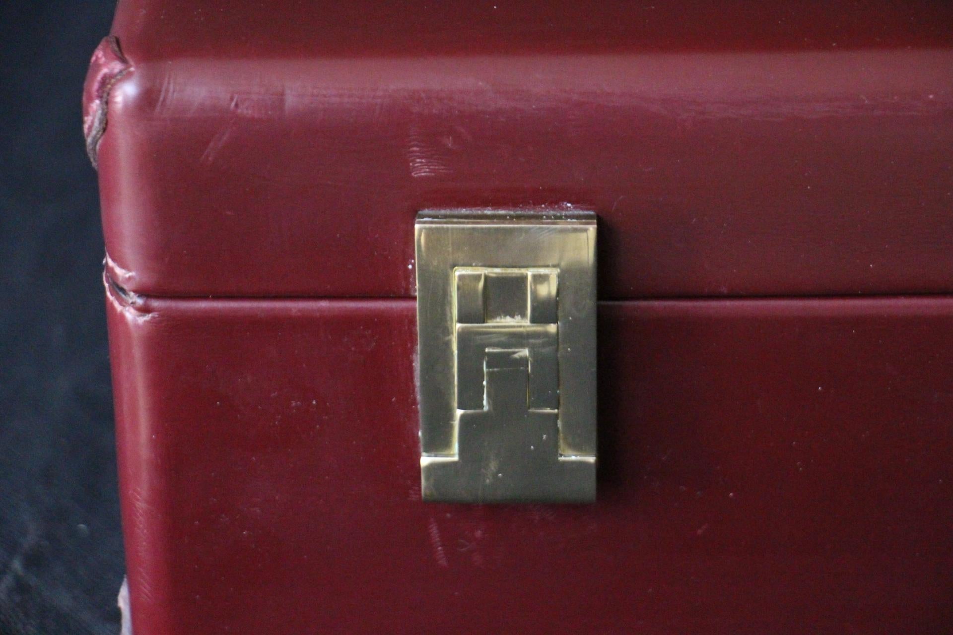 Red Leather Hermes Suitcase 53 cm, Hermes Trunk, Hermes Luggage In Good Condition In Saint-ouen, FR