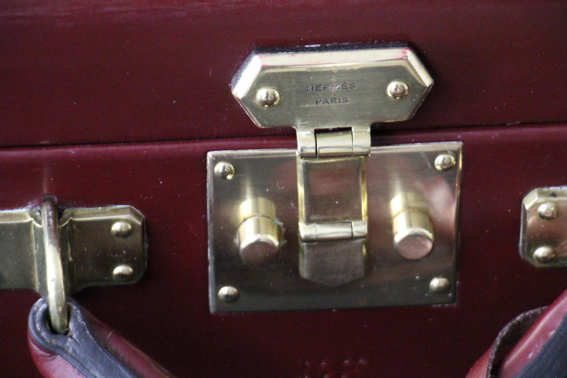 Women's or Men's Red Leather Hermes Suitcase 53 cm, Hermes Trunk, Hermes Luggage