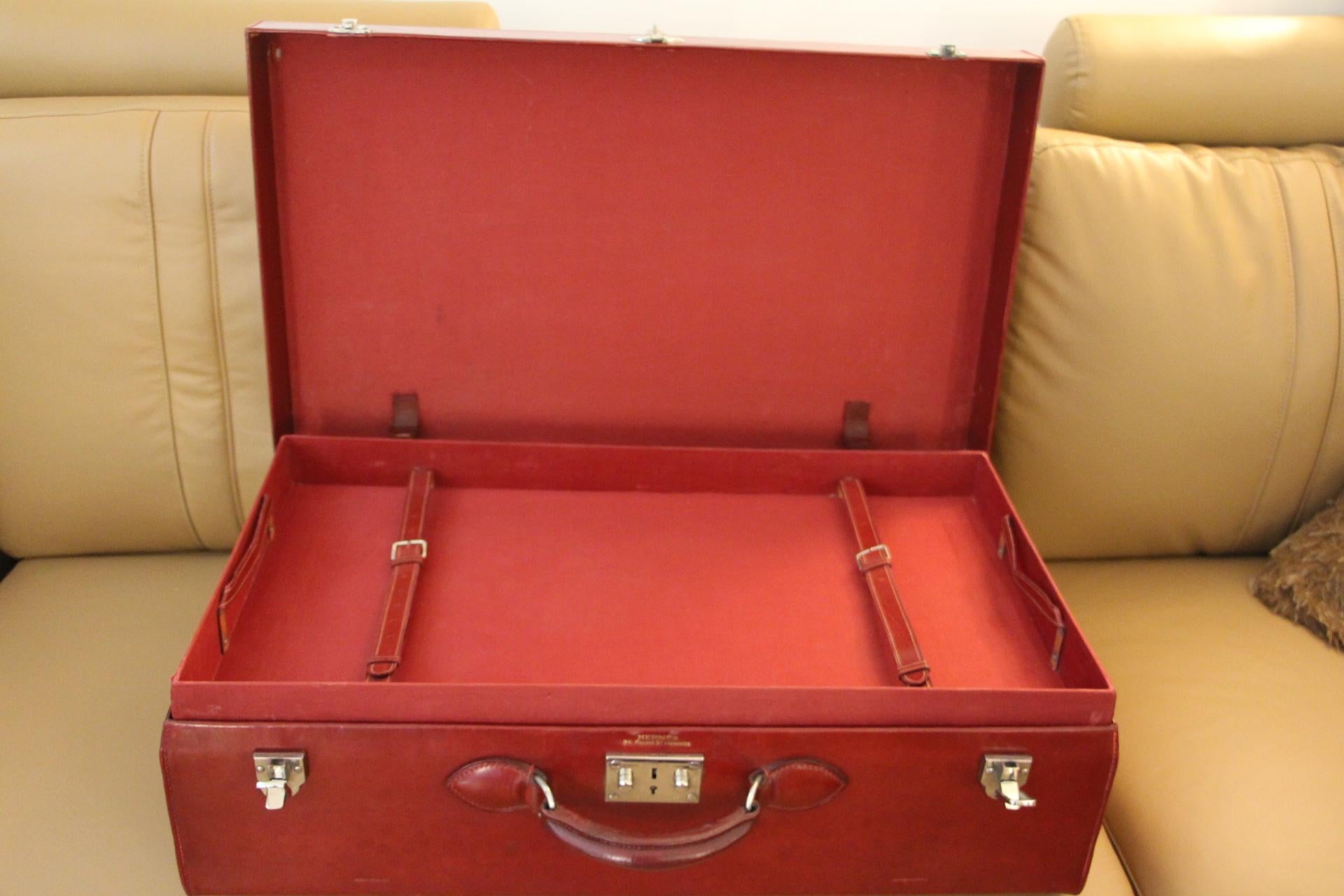 Red Leather Hermes Suitcase 70 cm, Hermes Trunk, Hermes Luggage 5
