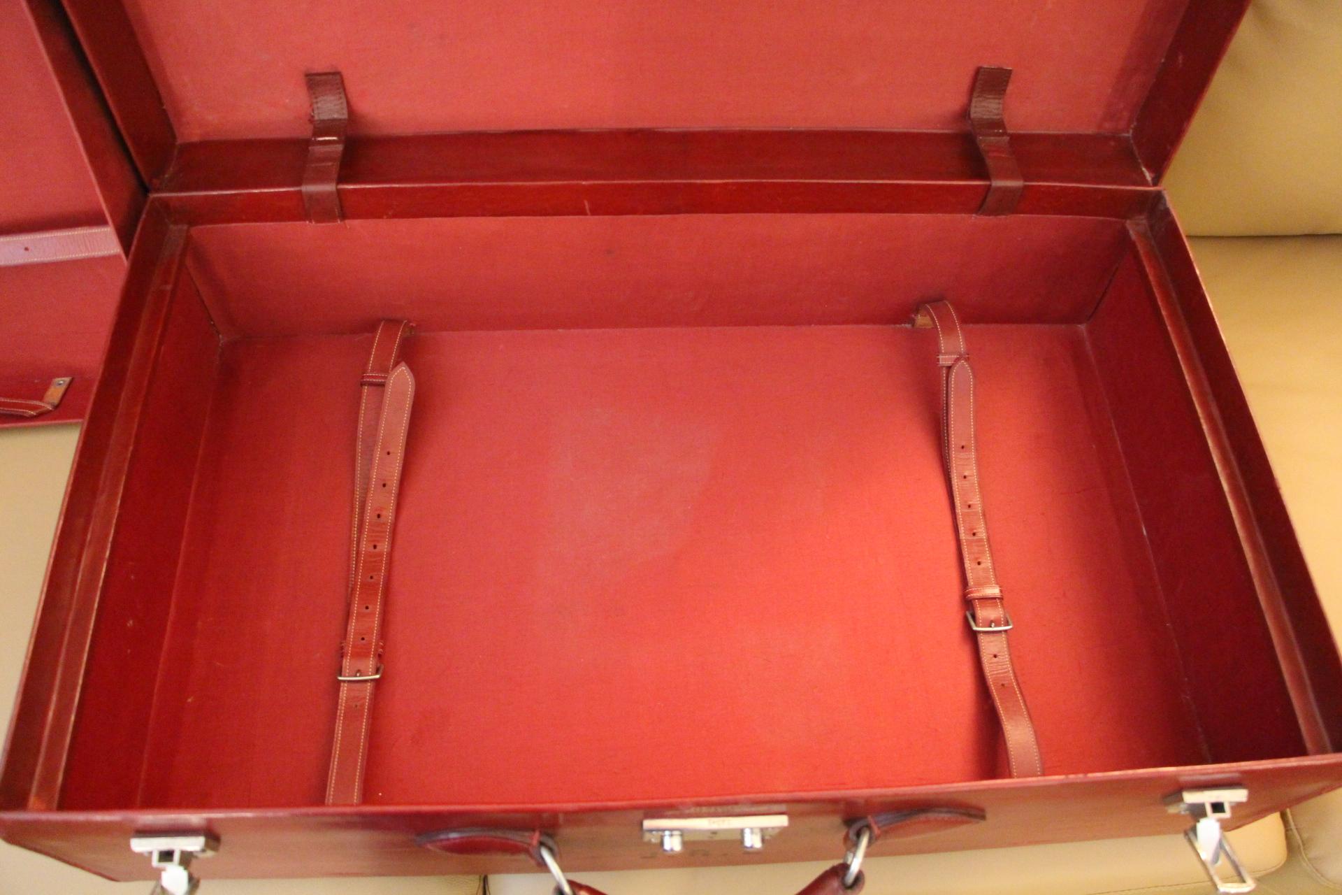 Red Leather Hermes Suitcase 70 cm, Hermes Trunk, Hermes Luggage 7