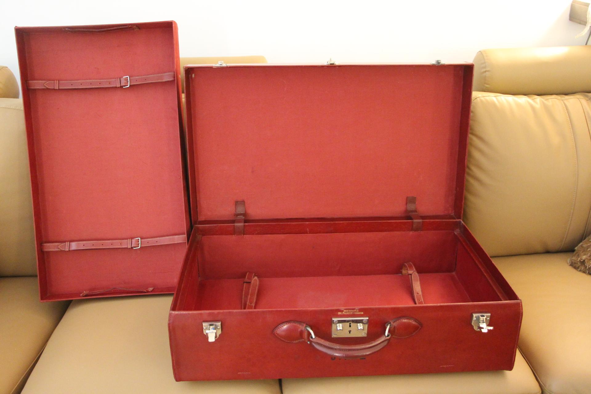 Red Leather Hermes Suitcase 70 cm, Hermes Trunk, Hermes Luggage 9