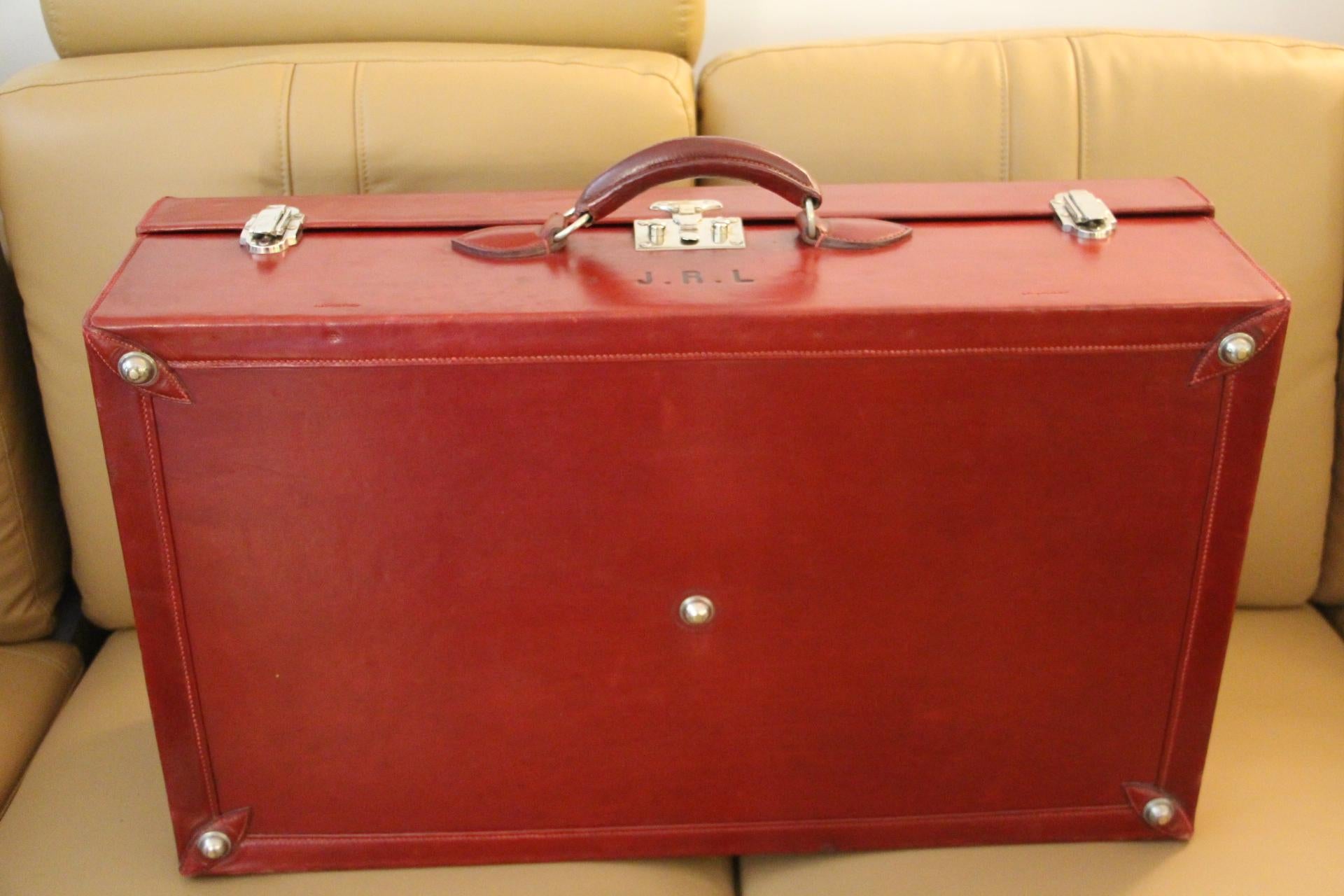 Women's or Men's Red Leather Hermes Suitcase 70 cm, Hermes Trunk, Hermes Luggage