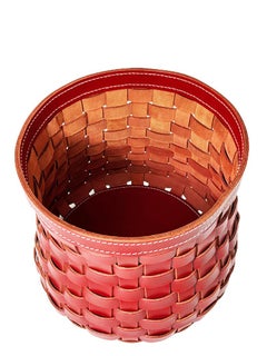 Red Leather "Intrecci" Woven Basket, Italy
