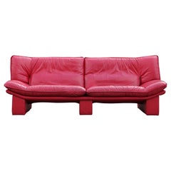 Red Leather Italian Sofa by Nicoletti Salotti