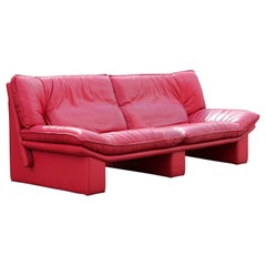 Vintage Red Leather Italian Sofa by Nicoletti Salotti