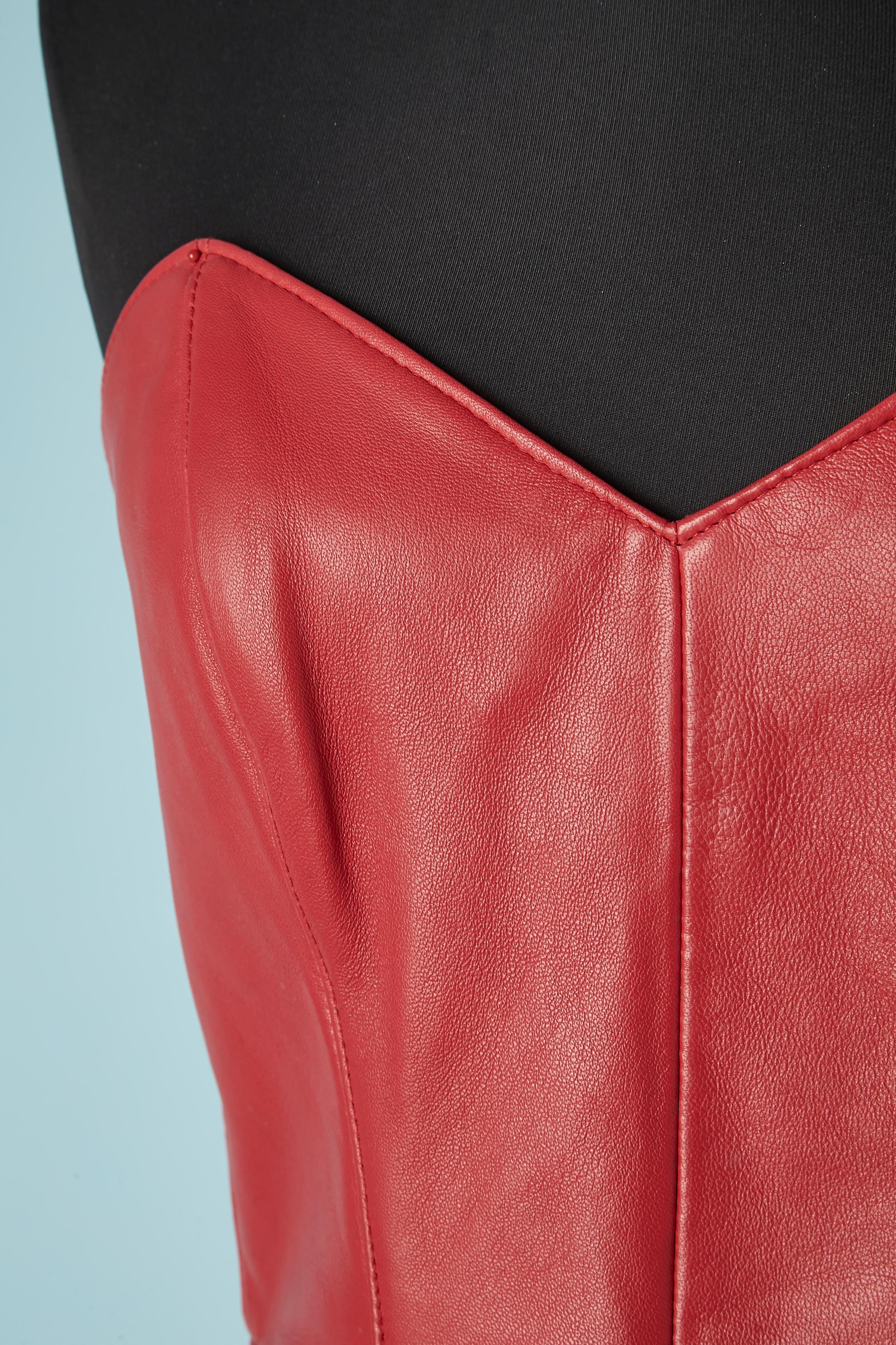 Red leather jacket and bustier dress Michael  Hoban 
