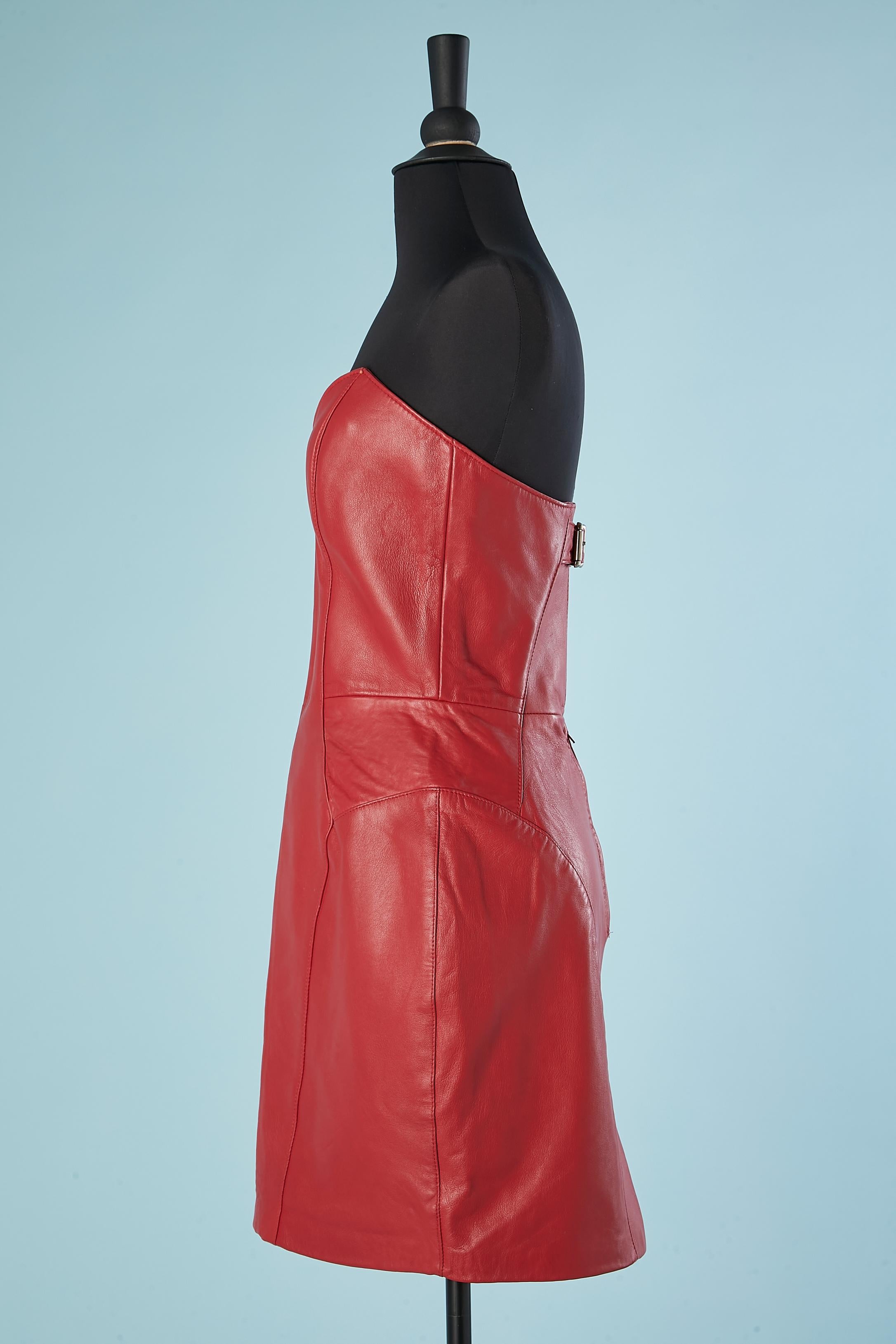 Red leather jacket and bustier dress Michael  Hoban 