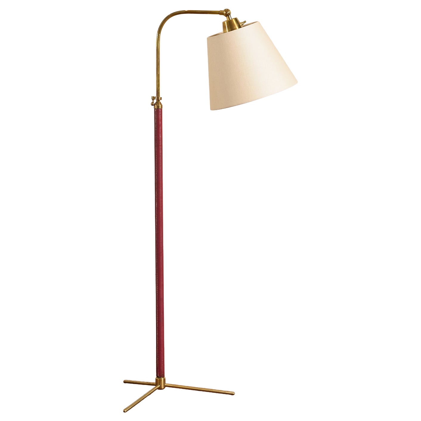 Red Leather Jacques Adnet Style Floor Lamp