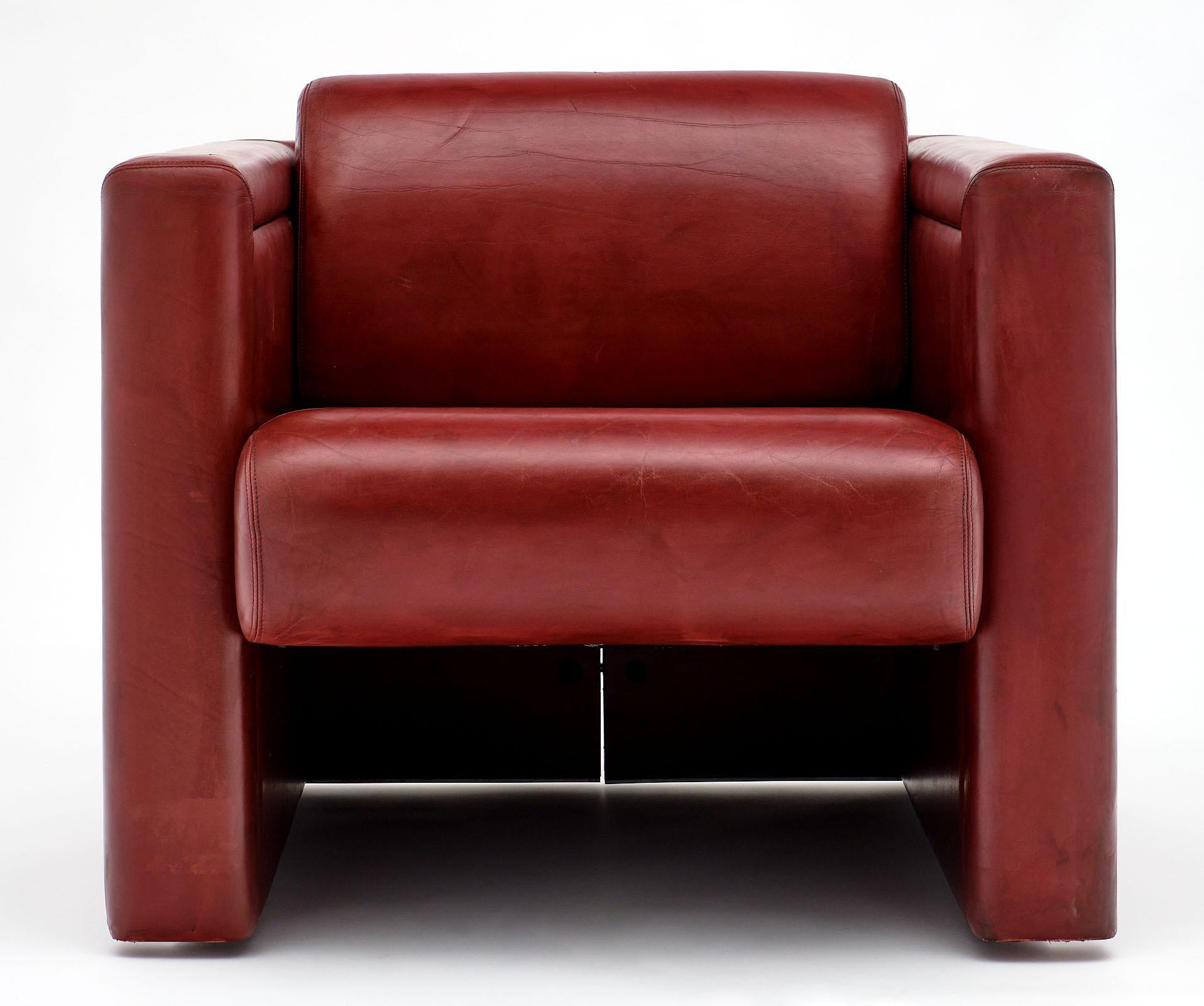 Italian Red Leather Knoll Armchairs