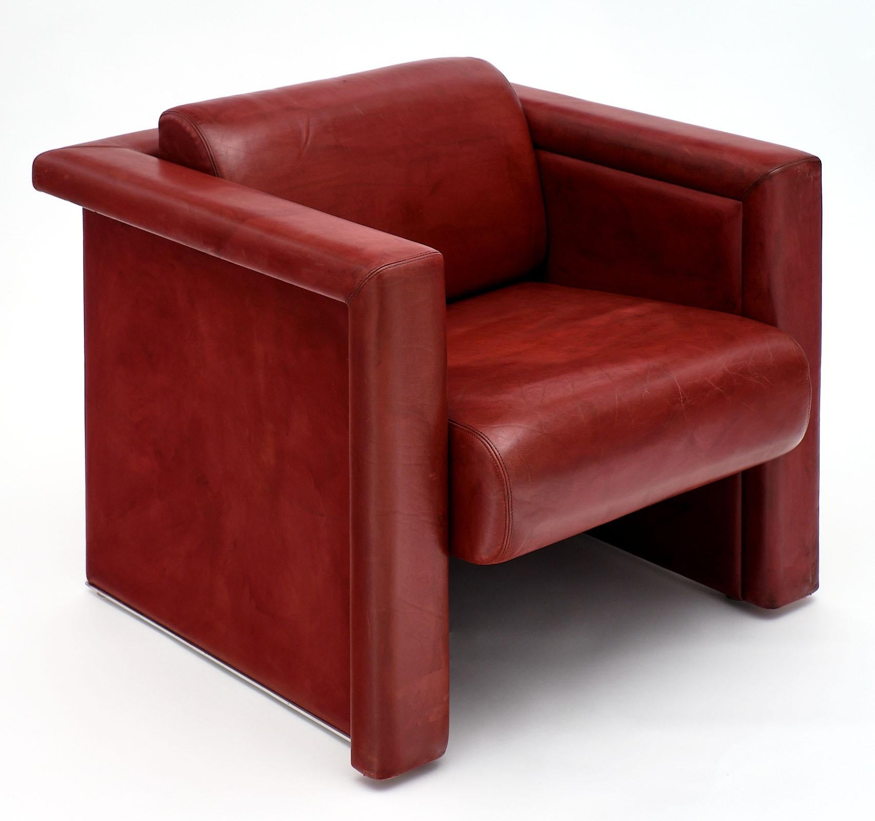Red Leather Knoll Armchairs In Good Condition In Austin, TX
