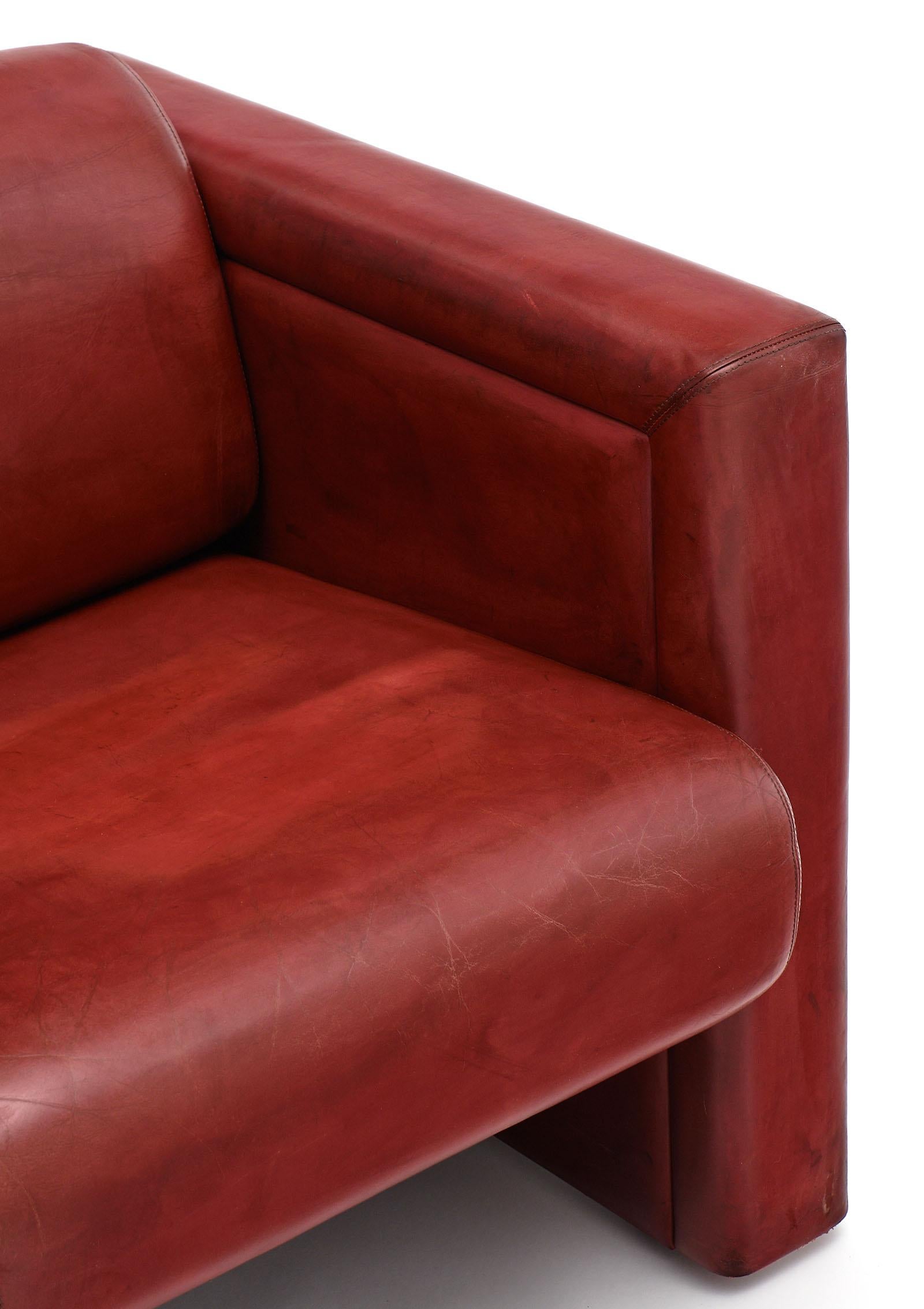 Red Leather Knoll Armchairs 1